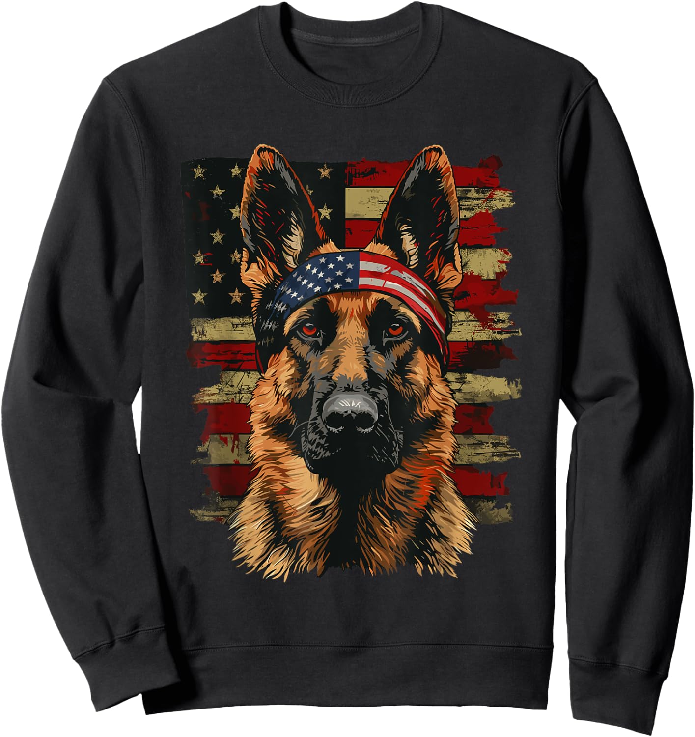 German Shepherd Patriotic 4th Of July USA American Flag Sweatshirt - Sweatshirt | Black