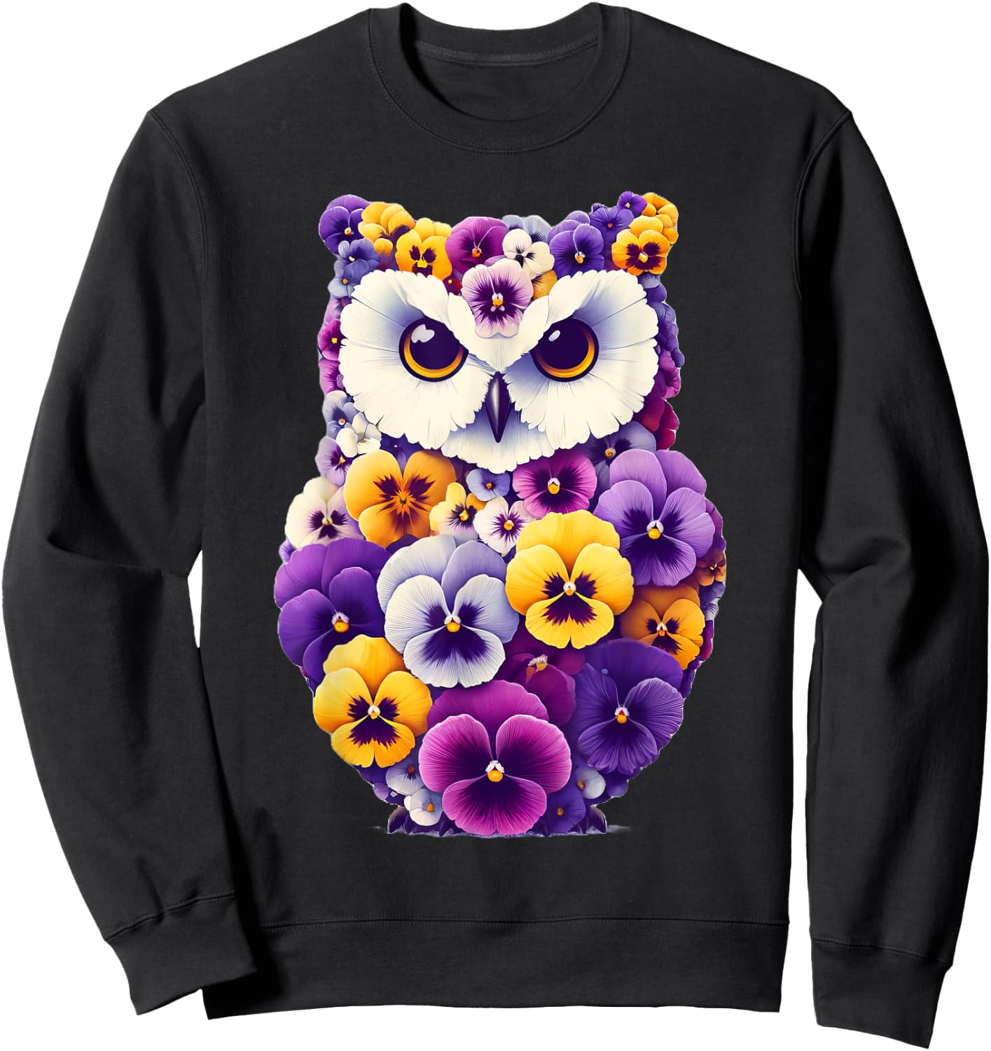 Pansies Owl Flower Pansy Gardening Floral Sweatshirt - Sweatshirt | Black