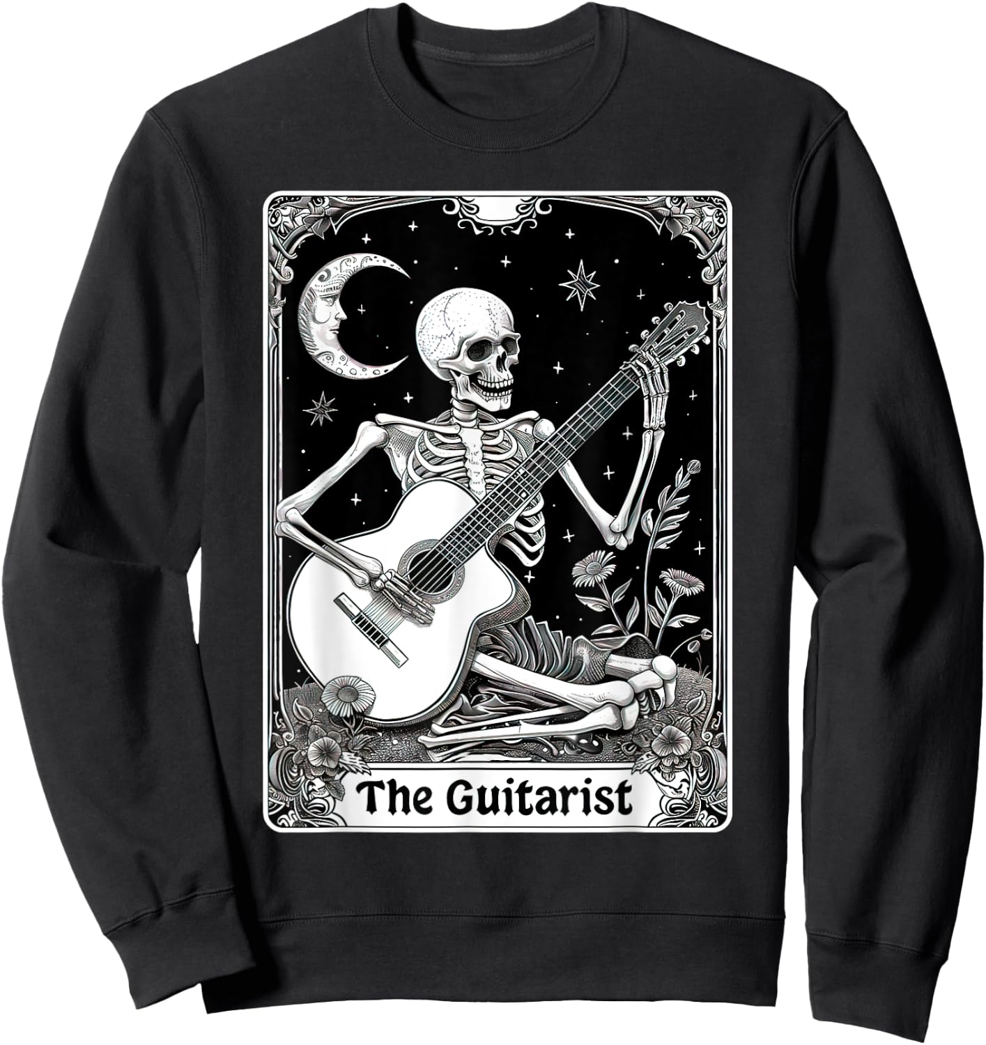 The Guitarist Tarot Card Funny Skeleton Playing Guitar Sweatshirt - Sweatshirt | Black