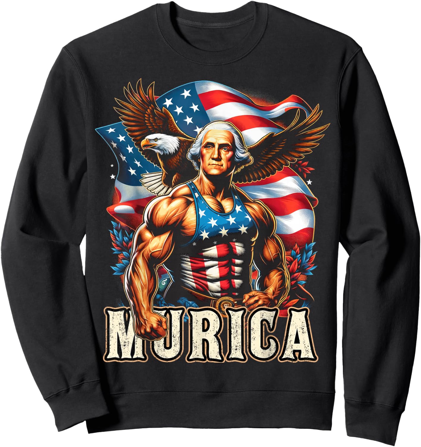 4th of July Patriotic Funny George Washington July 4th USA Sweatshirt - Sweatshirt | Black