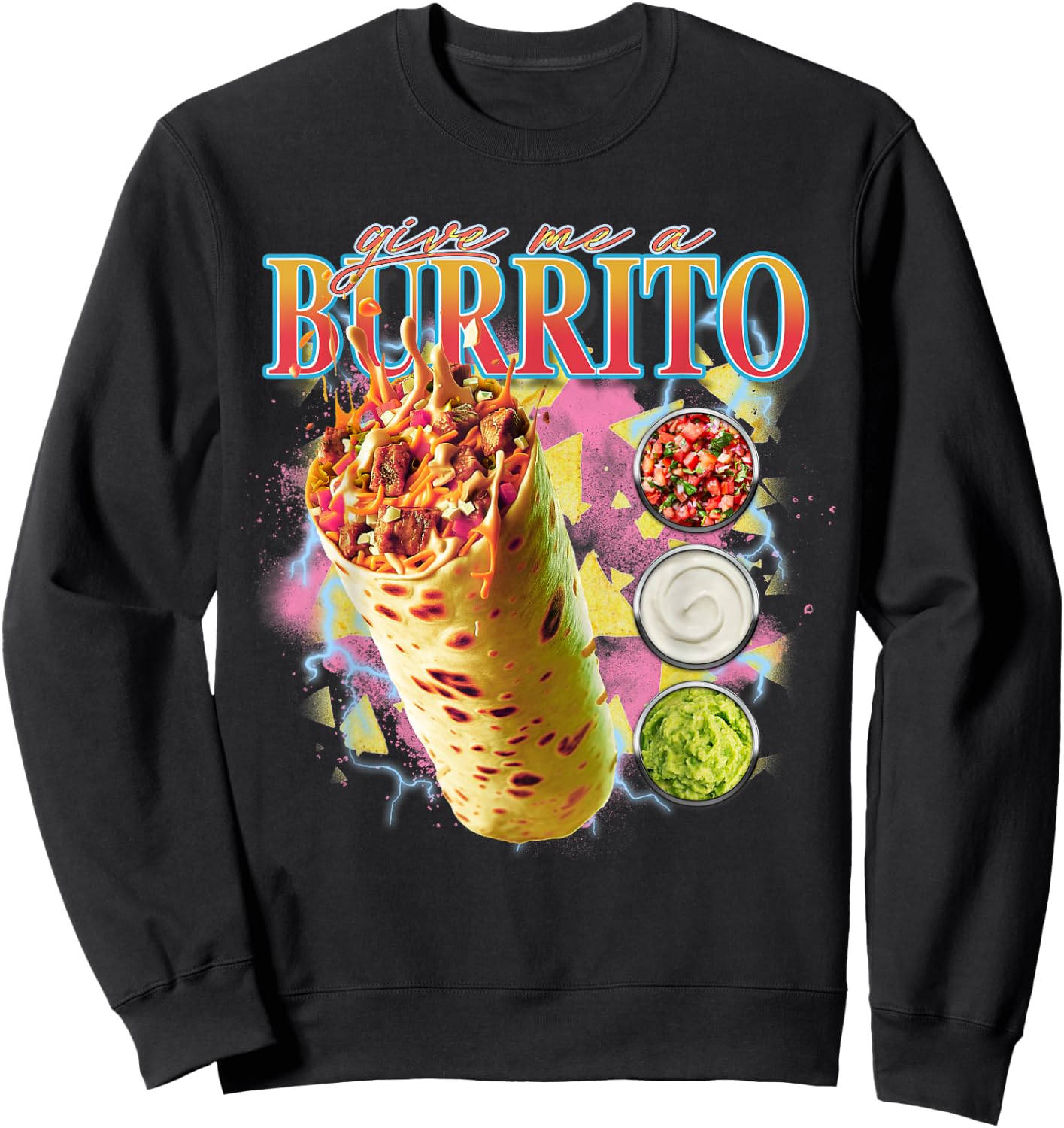 Give Me A Burrito 90s Bootleg Rap Rock Concert Sweatshirt - Sweatshirt | Black