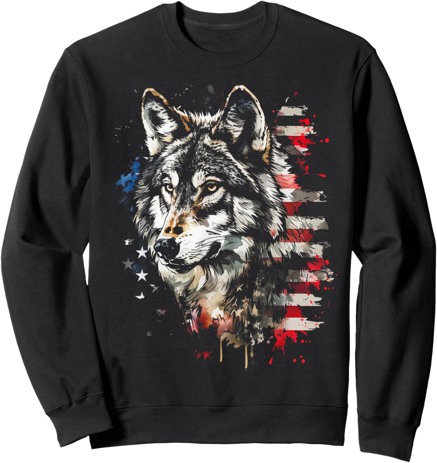 Patriotic Wolf American Flag USA Wolf Lover Women Kids Men Sweatshirt - Sweatshirt | Black