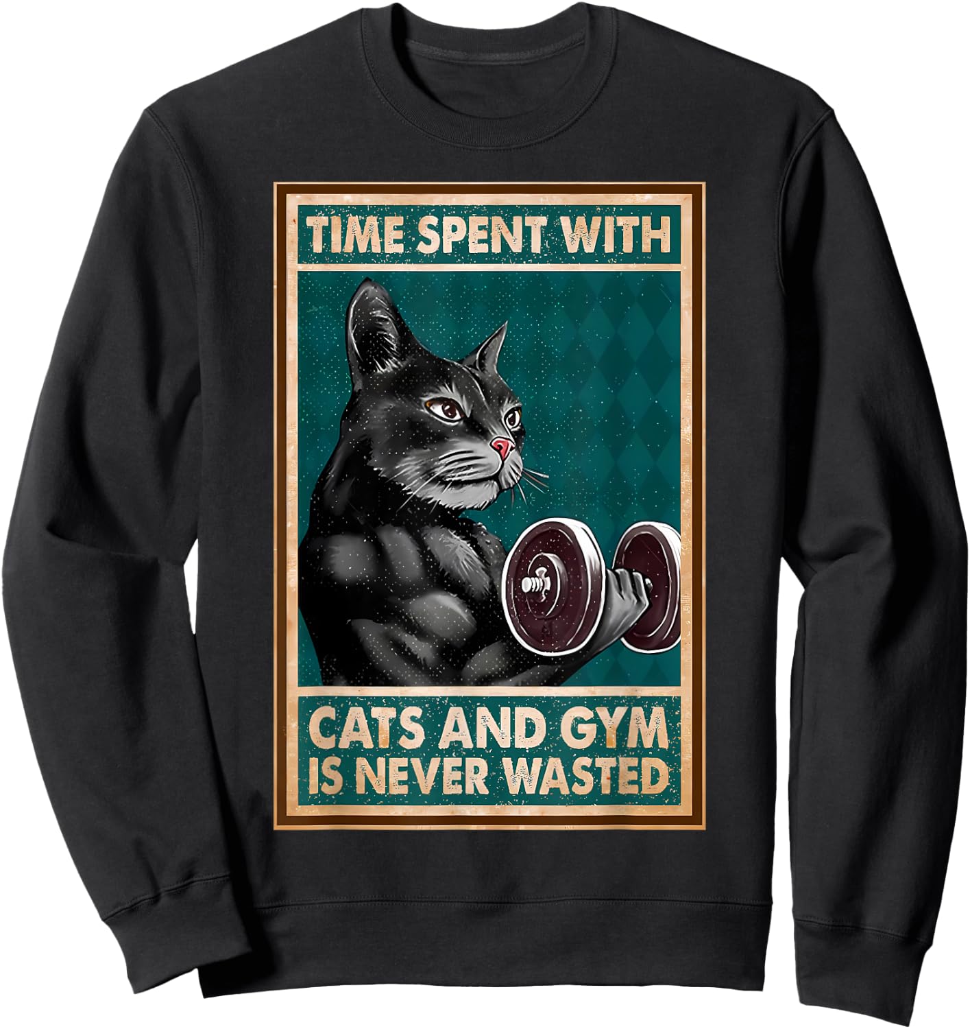 Time Spent With Cats And Gym Is Never Workout Bodybuilding Sweatshirt - Sweatshirt | Black