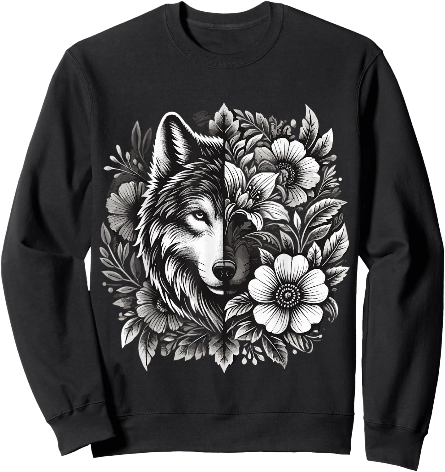 Floral Wolf Sweatshirt - Sweatshirt | Black