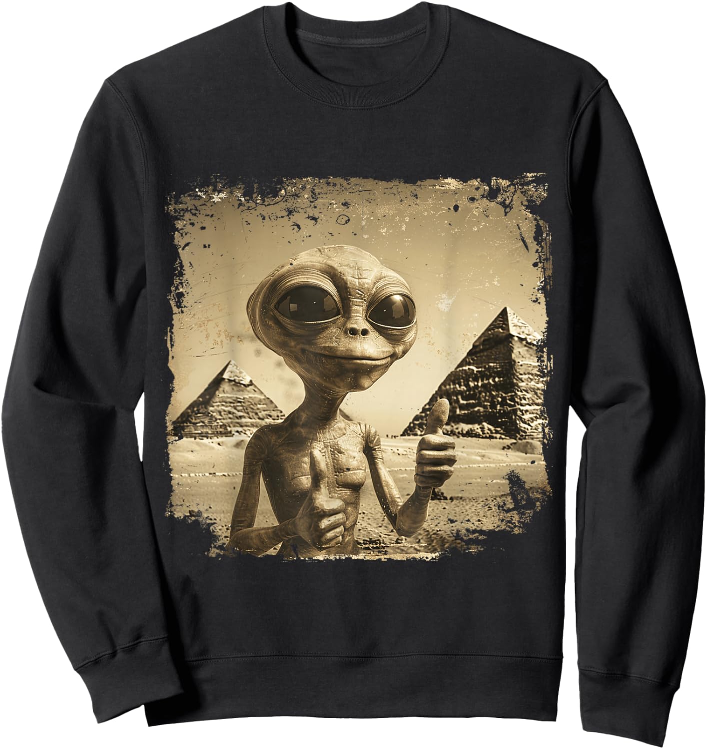 Alien Face Ancient Pyramids Thumbs Sci-Fi Egypt Sweatshirt - Sweatshirt | Black