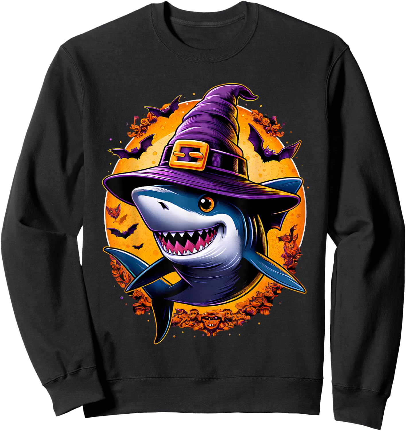 Shark Witch Funny Halloween Men Women Kids Sweatshirt - Sweatshirt | Black