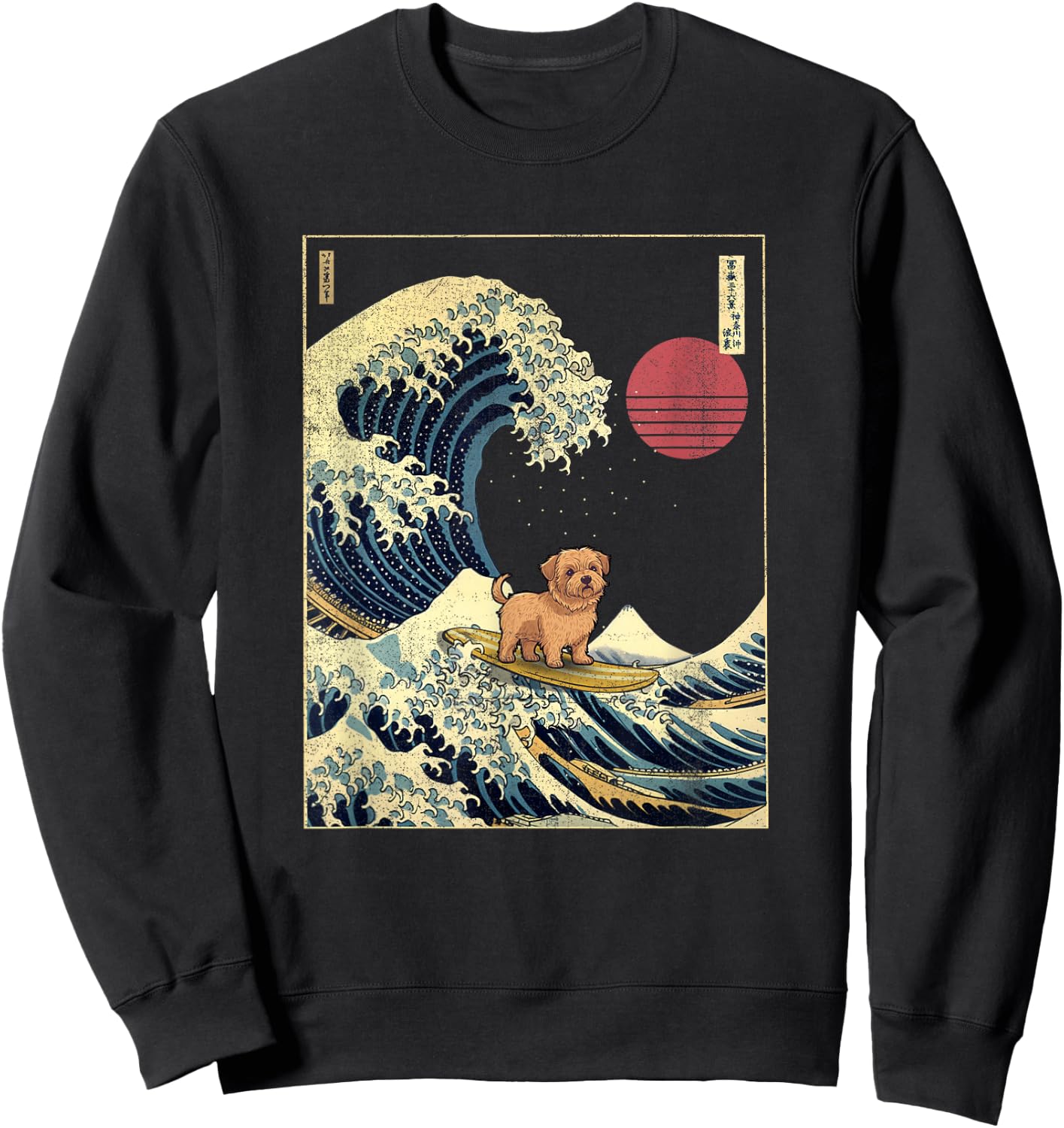 Norfolk Terrier Japanese Kanagawa Wave Funny Surf Dog Sweatshirt - Sweatshirt | Black