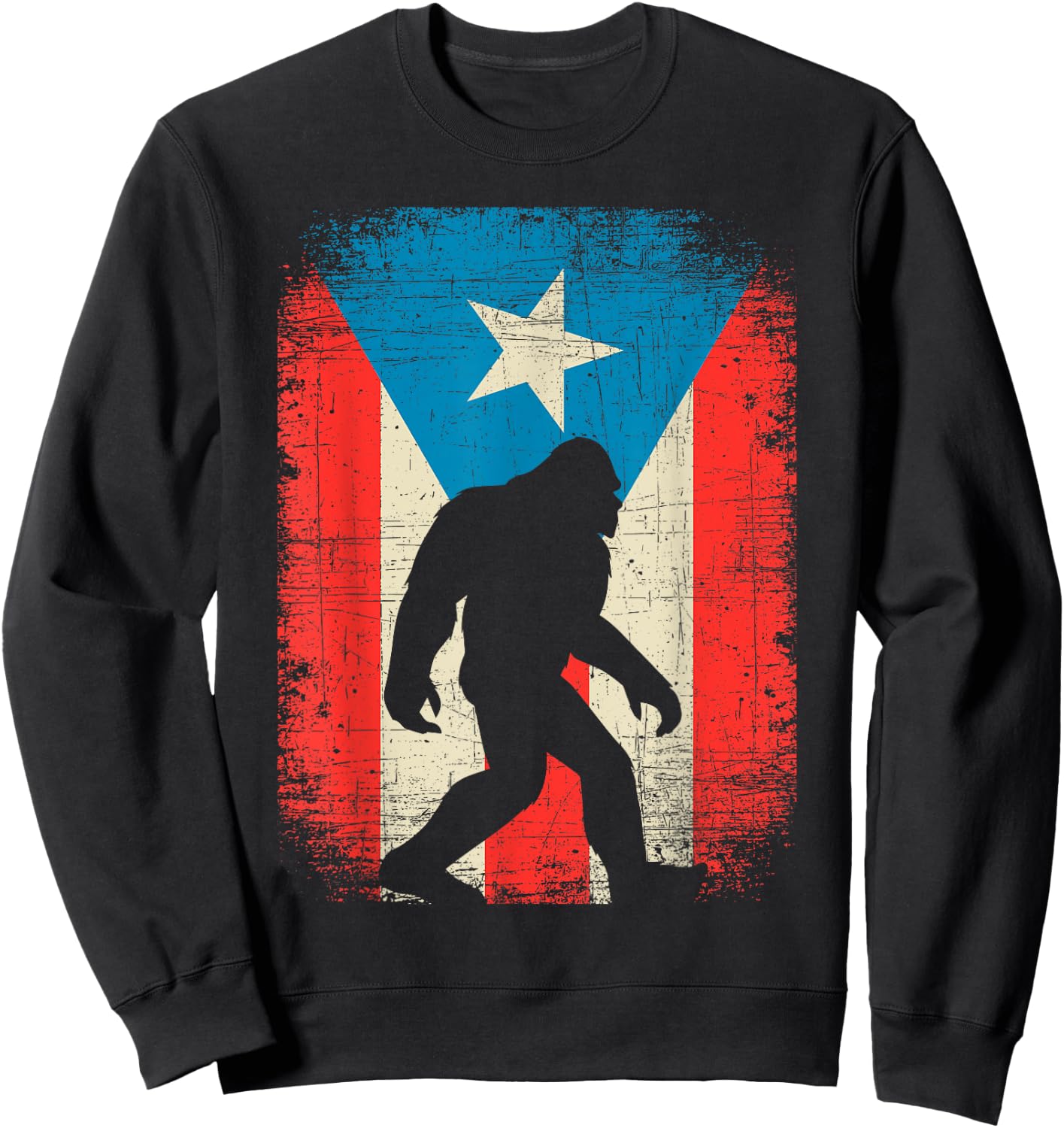 Bigfoot Puerto Rico Flag Funny Retro Vintage Boricua Kids Sweatshirt - Sweatshirt | Black