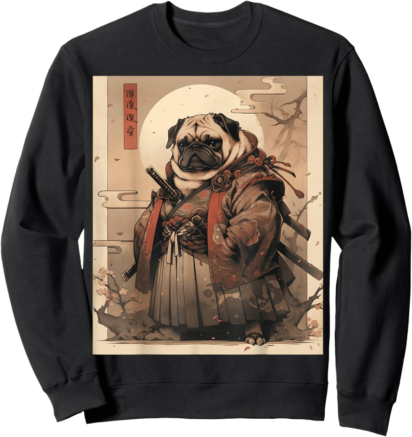 Pug Dog Japanese Samurai Warrior Anime Kawaii Gothic Art Men Women Kids Sweatshirt - Sweatshirt | Black