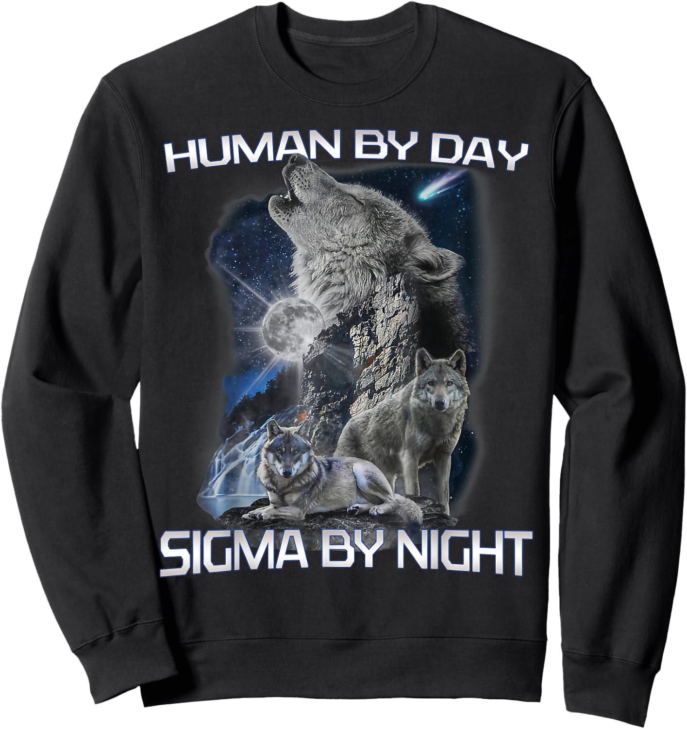 Human By Day Sigma By Night Alpha Wolf Men And Women Sweatshirt - Sweatshirt | Black