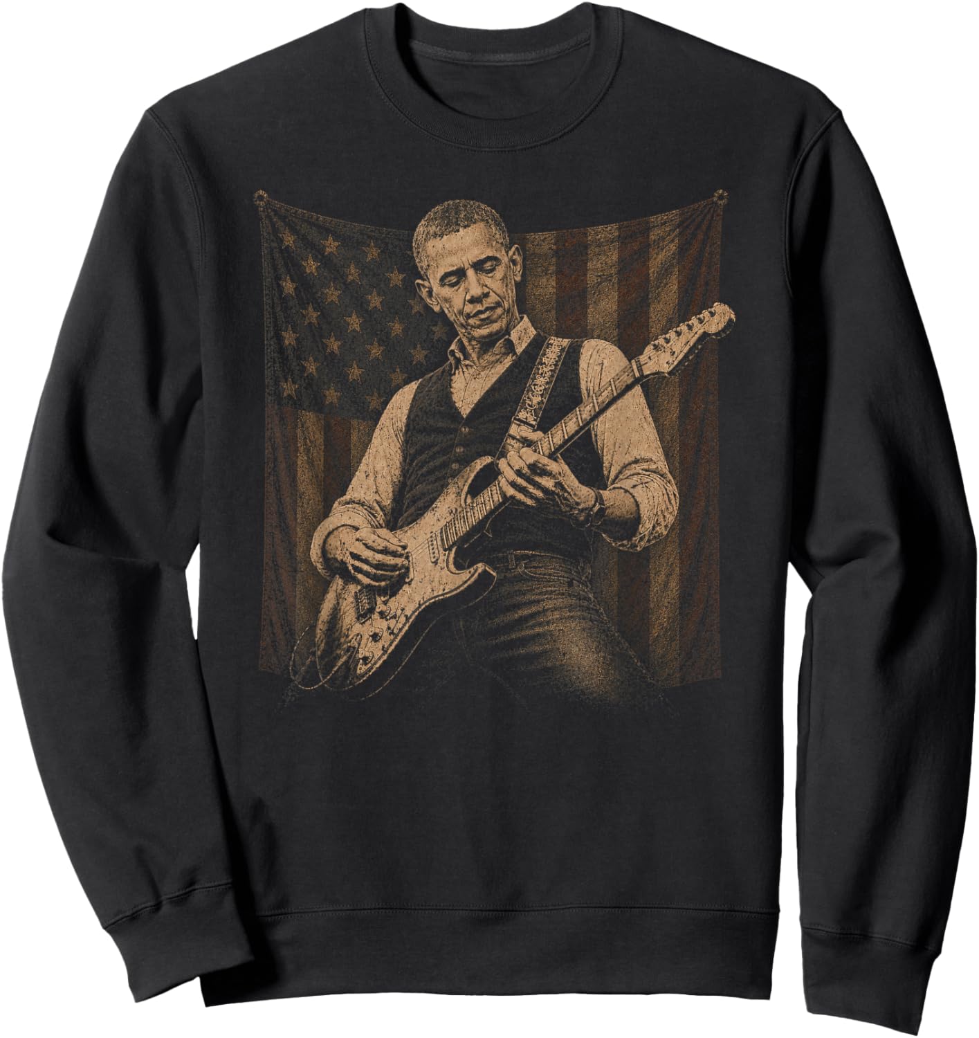 Barack Obama Playing Guitar Patriotic American Rock Music Sweatshirt - Sweatshirt | Black
