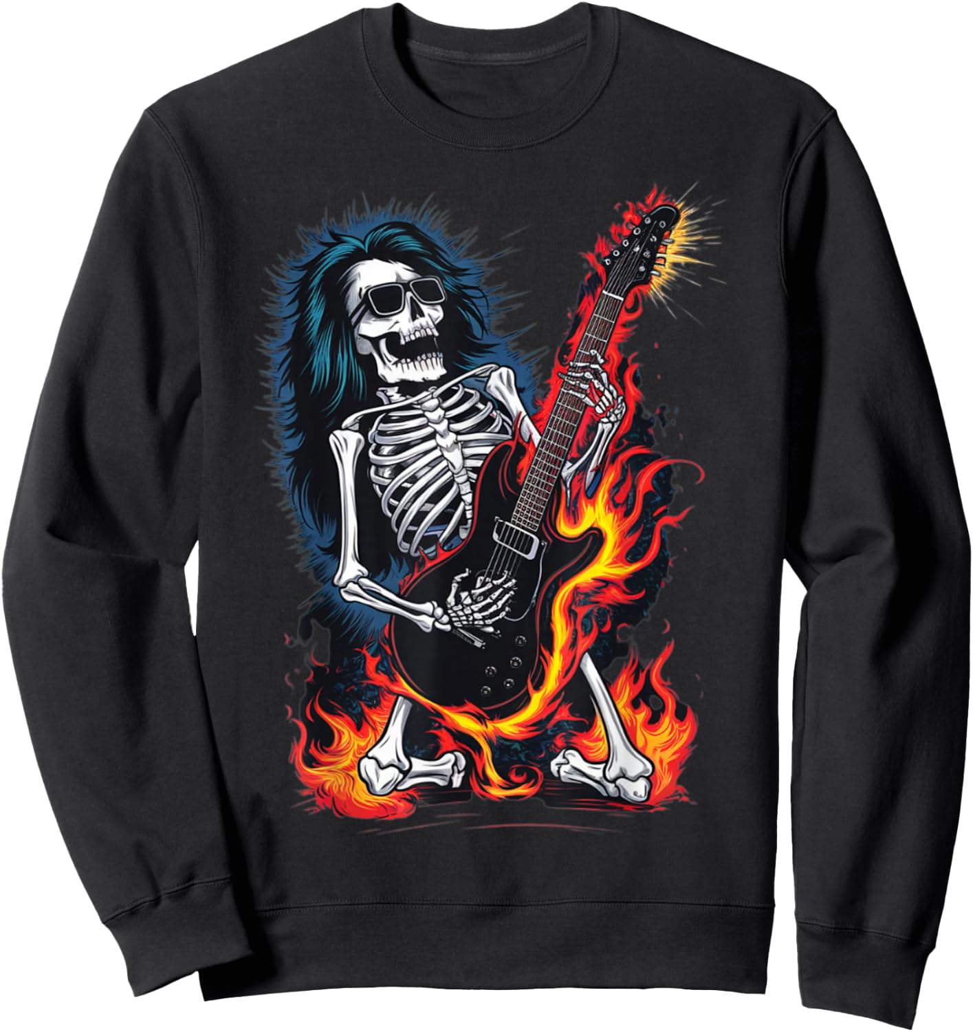 Skeleton Playing Guitar - Rock and Roll Band Sweatshirt - Sweatshirt | Black