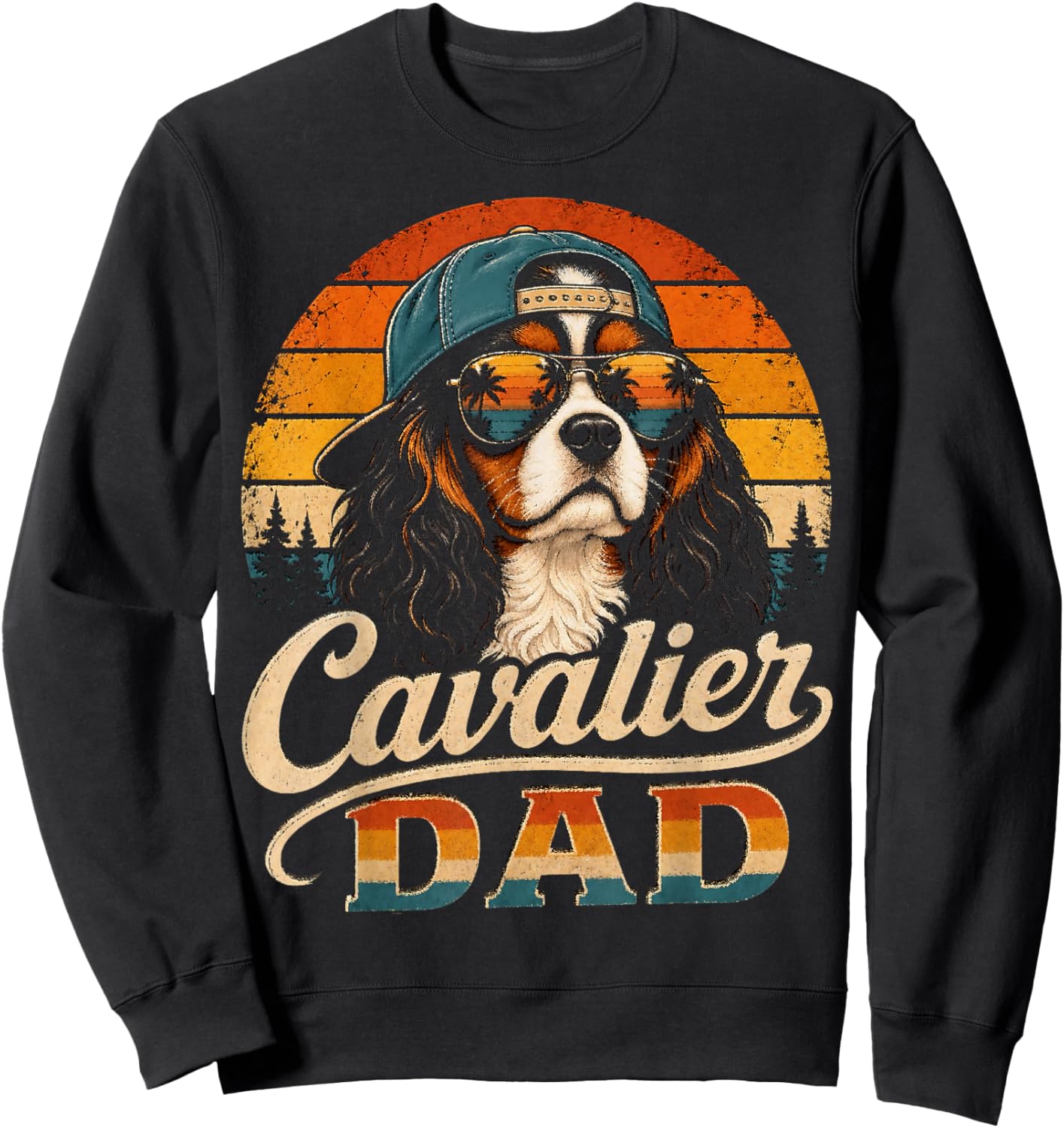 Cavalier Dad Vintage Cavalier King Charles Spaniel Dog Lover Sweatshirt - Sweatshirt | Black