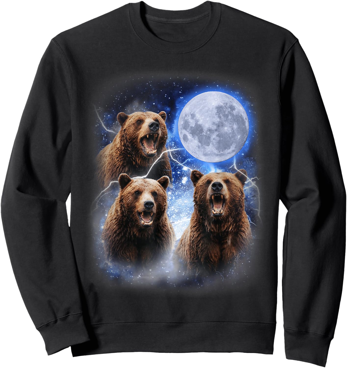 Three Grizzly Bears Howl at Moon Starry Mountain Forest Bear Sweatshirt - Sweatshirt | Black