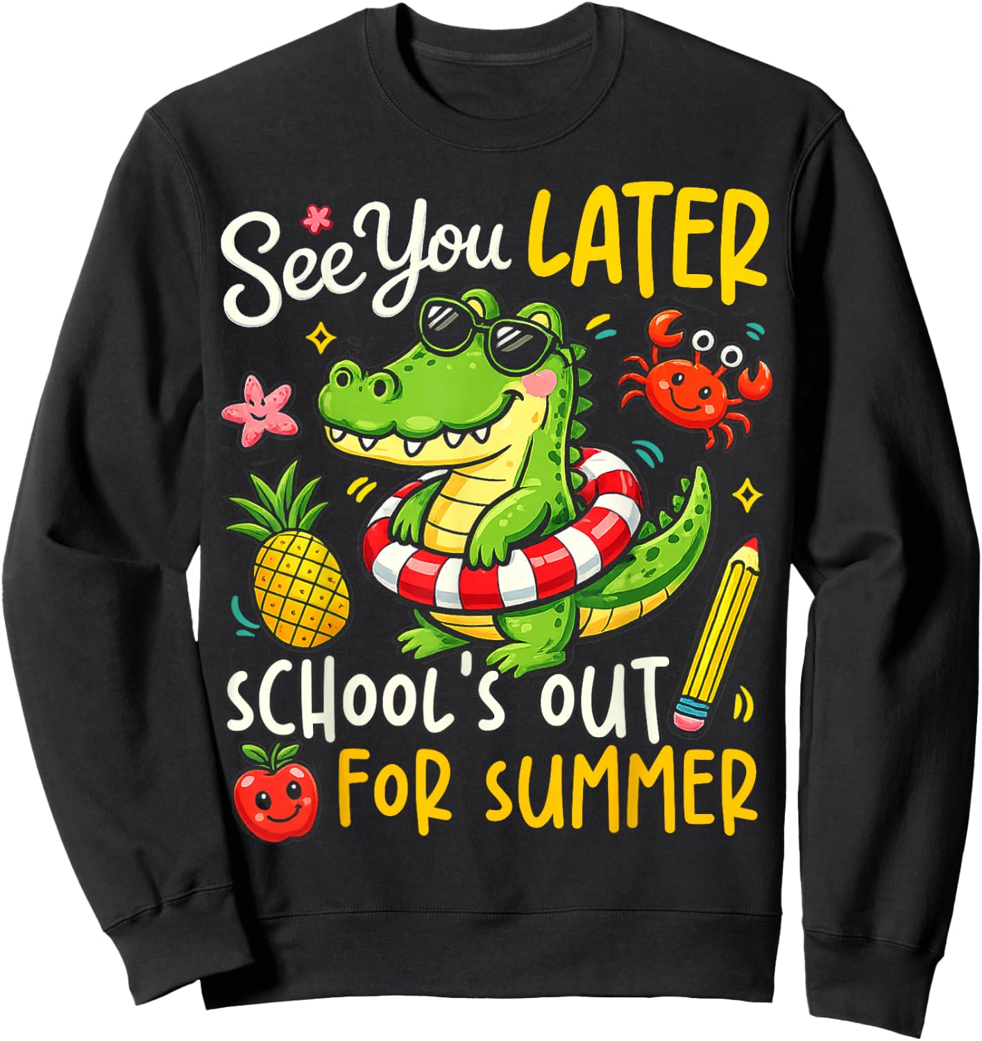 See You Later Last Day of School Alligator Summer Retro Vibe Sweatshirt - Sweatshirt | Black