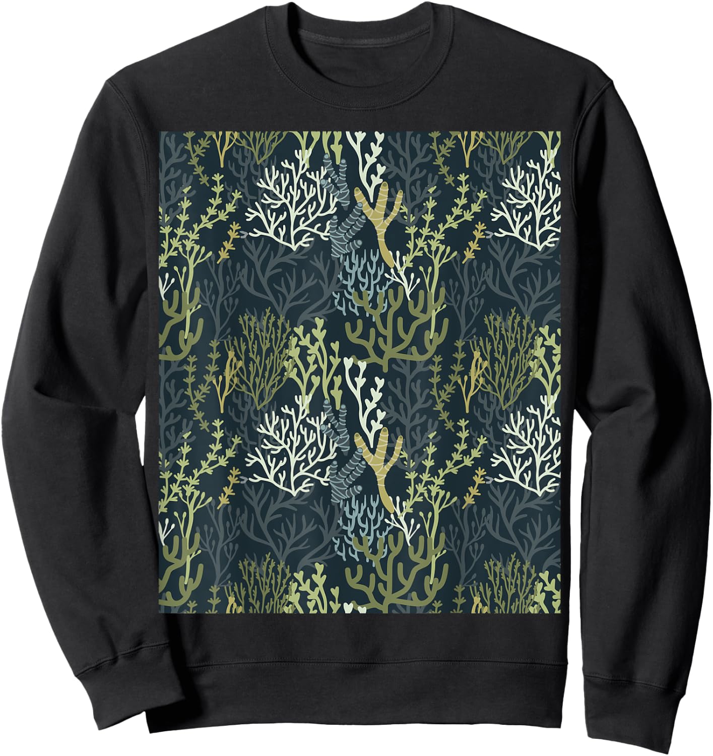 Coastal Grandma Beachy Green Coral Reef Pattern Men Women Sweatshirt - Sweatshirt | Black
