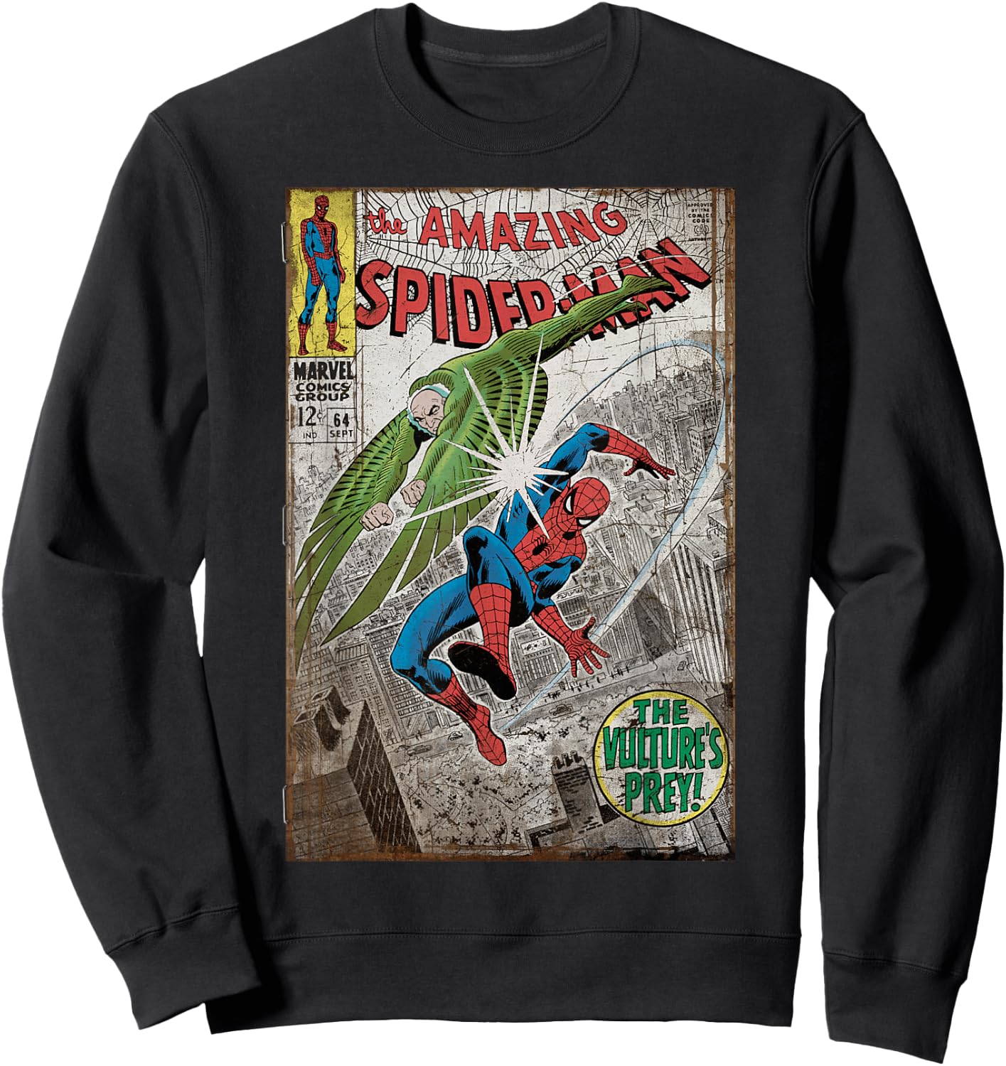 Marvel Comics Retro Spider-Man Vulture's Prey Distressed Sweatshirt - Sweatshirt | Black
