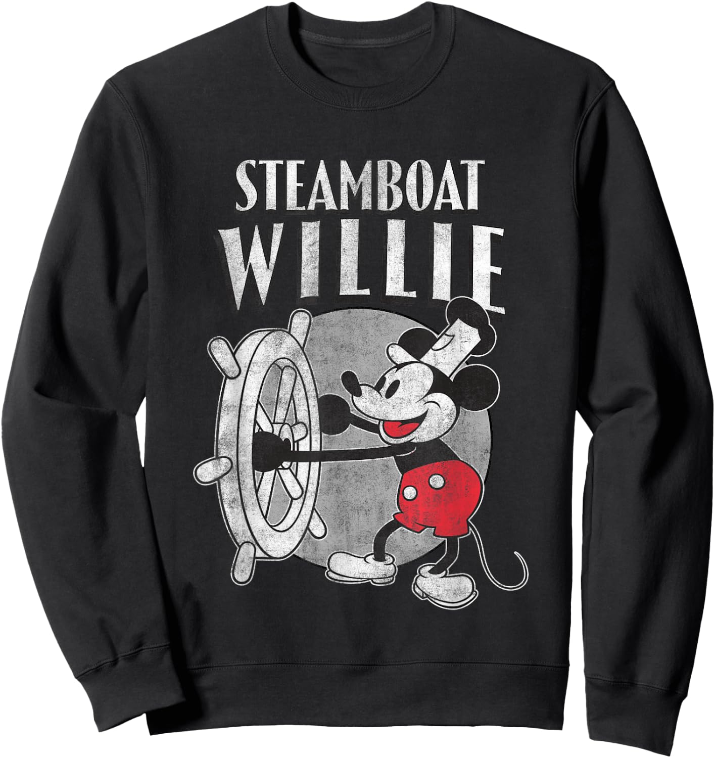 Disney Steamboat Willie Mickey Vintage Big Chest Poster Sweatshirt - Sweatshirt | Black