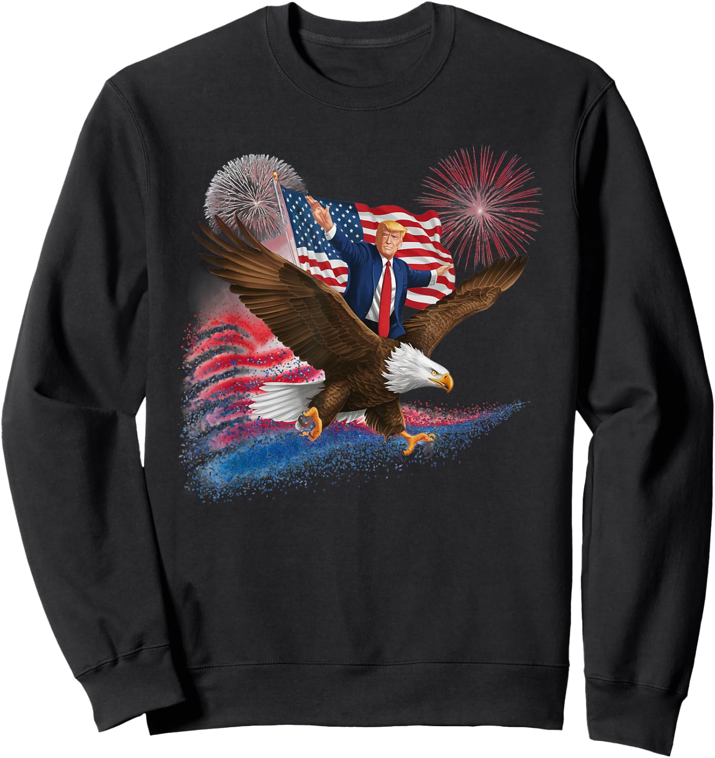 Patriotic Trump Bald Eagle American Pride USA Flag July 4th Sweatshirt - Sweatshirt | Black
