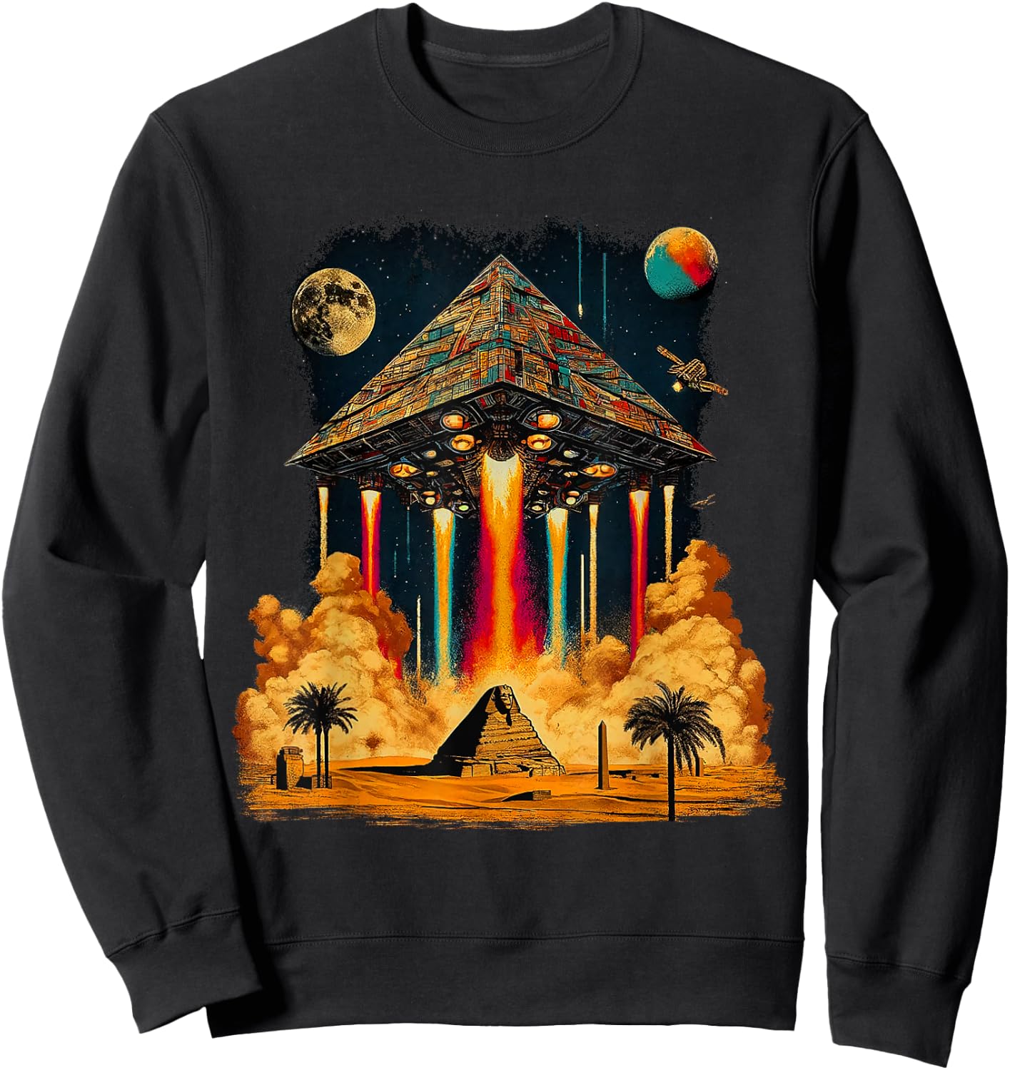 UFO Ancient Alien Pyramid Spaceship ancient astronaut Sweatshirt - Sweatshirt | Black