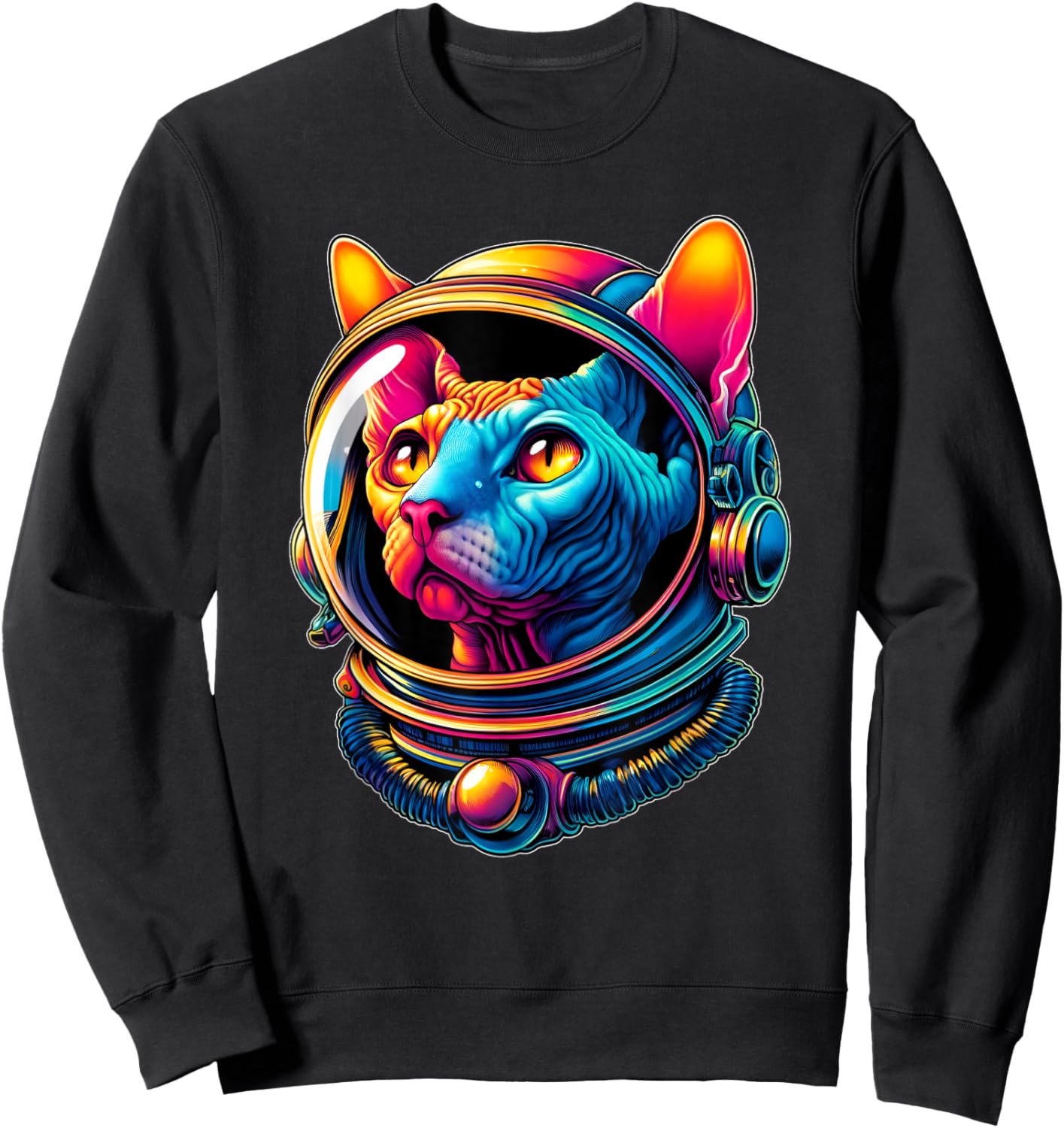 Astronaut Hairless Sphynx Cat Colorful Women Girls Kids Sweatshirt - Sweatshirt | Black