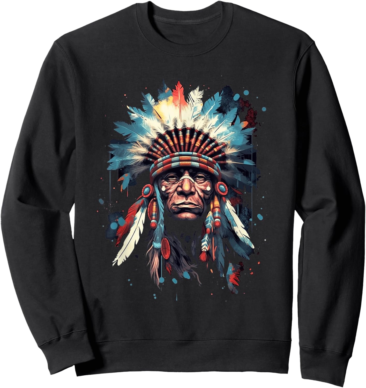 Native American Indian Headdress Traditional Art Men Women Sweatshirt - Sweatshirt | Black