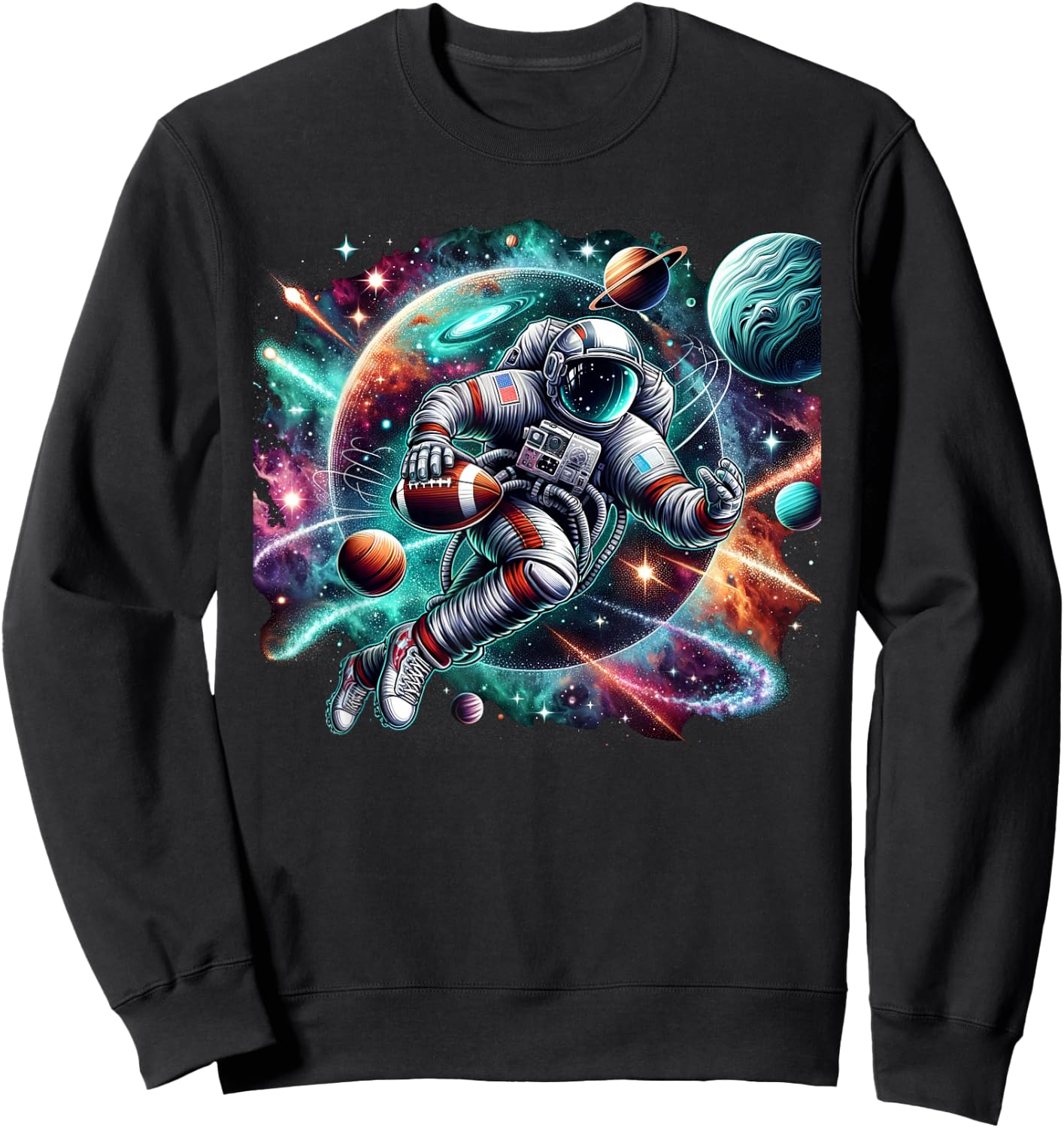 Cool Galaxy Football player Astronaut on American Football Sweatshirt - Sweatshirt | Black