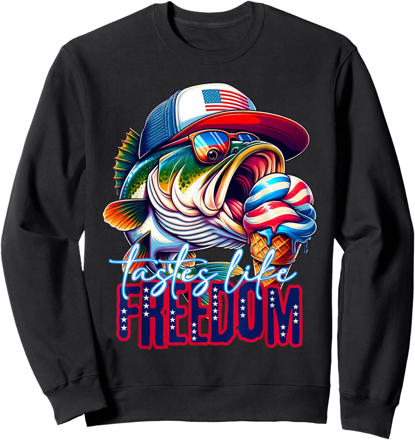 Tastes Like Freedom Bass Fishing Large Mouth Bass Fisherman Sweatshirt - Sweatshirt | Black