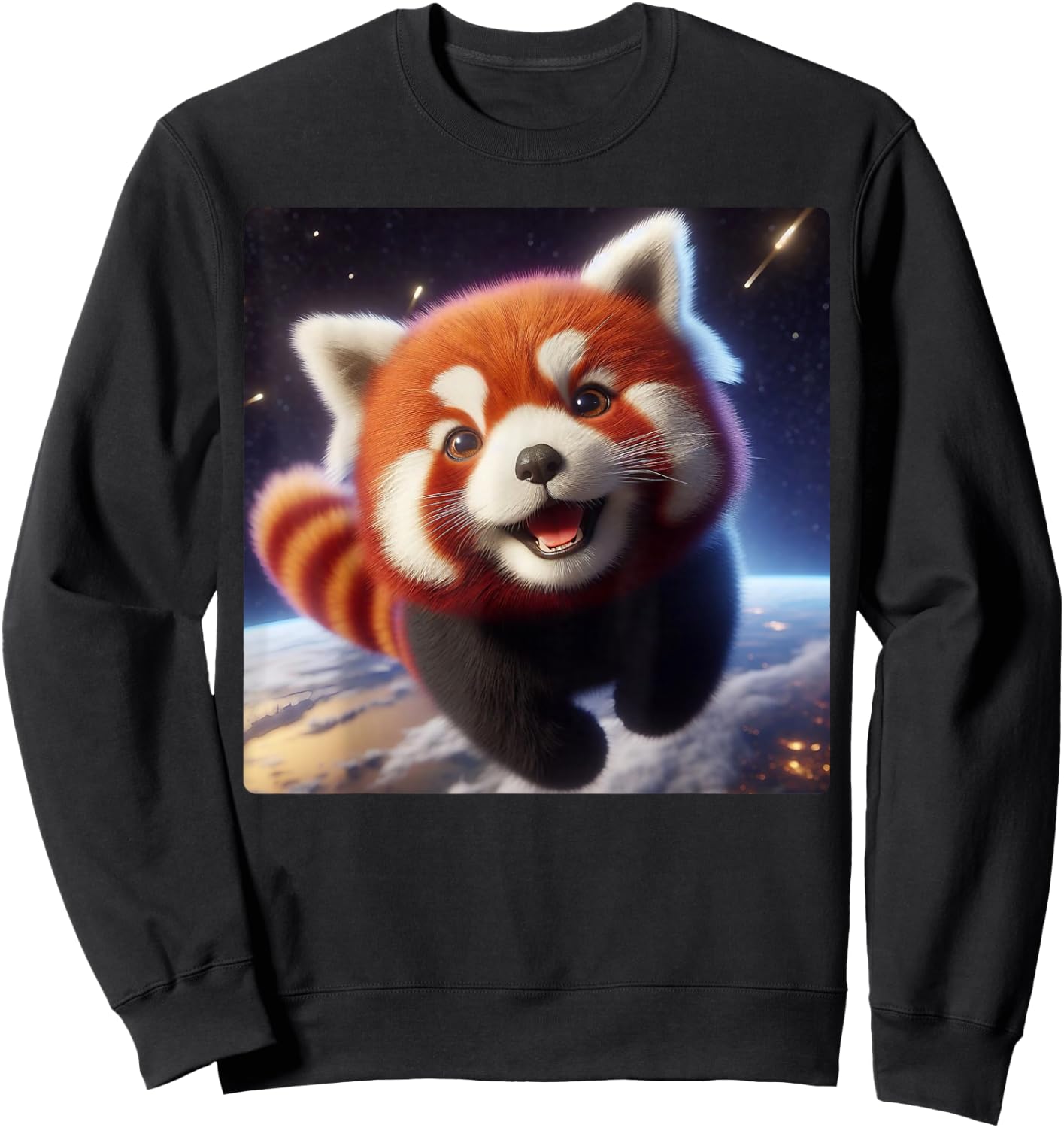 Cute and Happy Red Panda Flying in Space Sweatshirt - Sweatshirt | Black