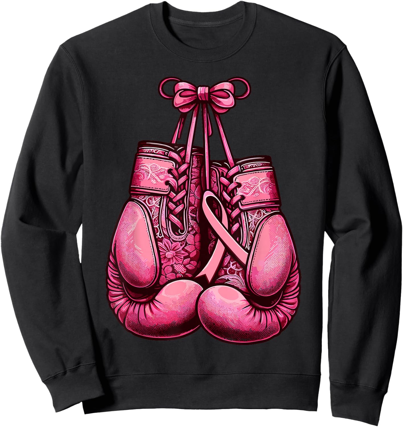 Breast Cancer Boxing Glove Pink Ribbon Awareness Fight Women Sweatshirt - Sweatshirt | Black