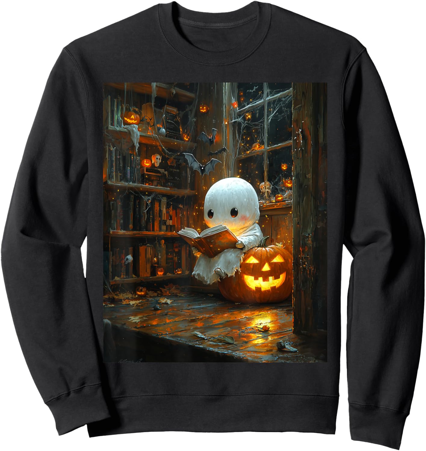 Halloween Girls Design Ghost Book Boys Spooky Kids Halloween Sweatshirt - Sweatshirt | Black