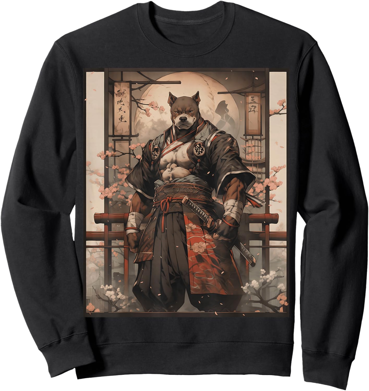 Pitbull Dog Samurai Full Gear Warriors Japanese Gothic Style Sweatshirt - Sweatshirt | Black