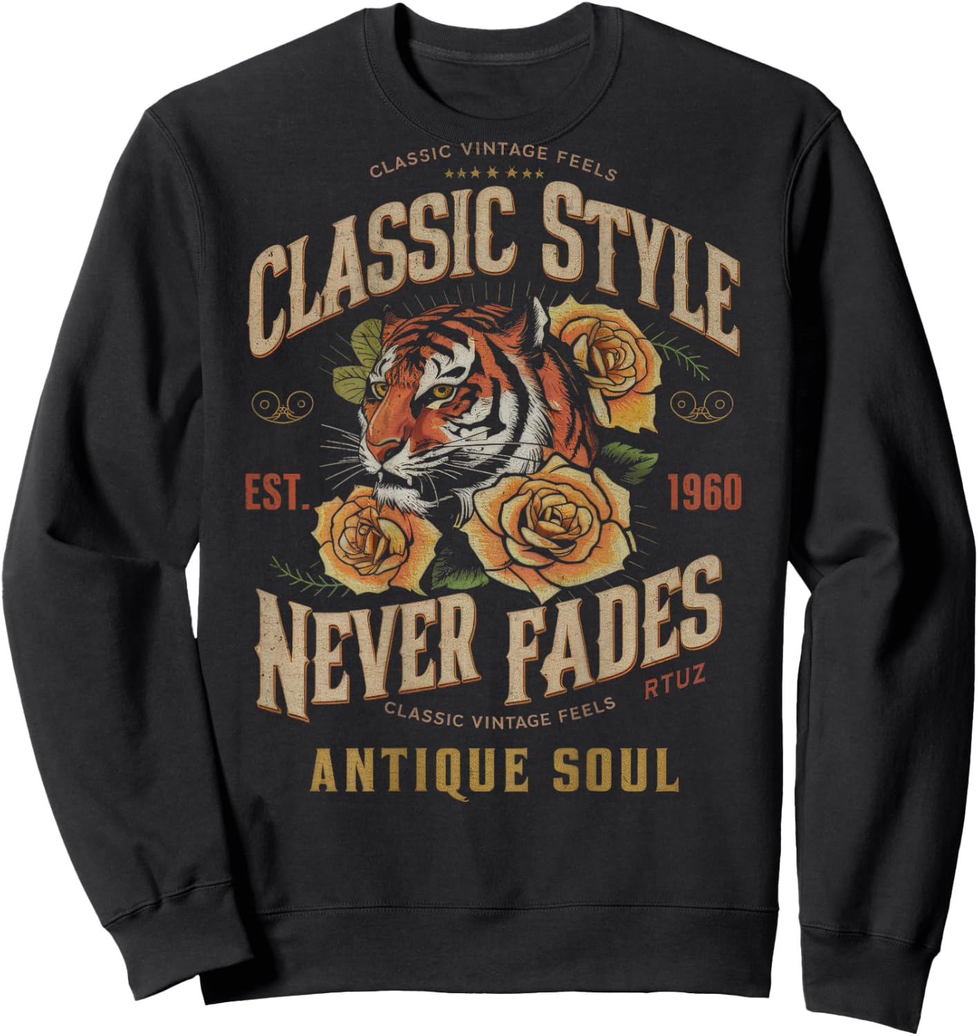 Hip Hop Vintage Retro Urban Y2K Back Print Streetwear Tiger Sweatshirt - Sweatshirt | Black