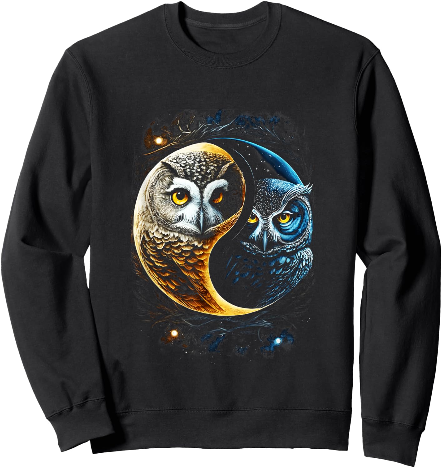 Moon Owl Birds Barn Humorous Yin And Yang Chinese Sweatshirt - Sweatshirt | Black