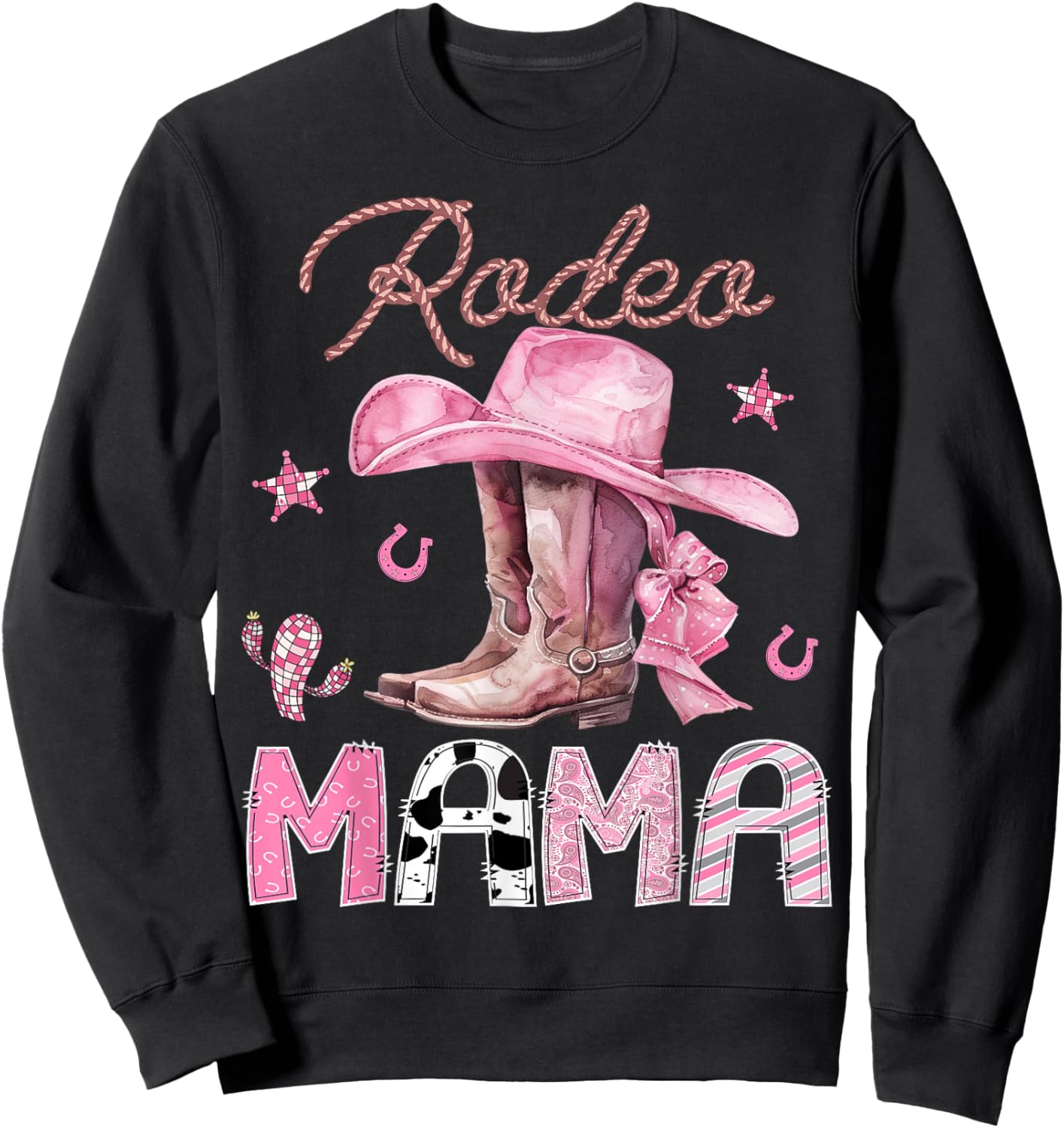 Rodeo Mama Pink Boots Coquette CowGirl Birthday Party Sweatshirt - Sweatshirt | Black