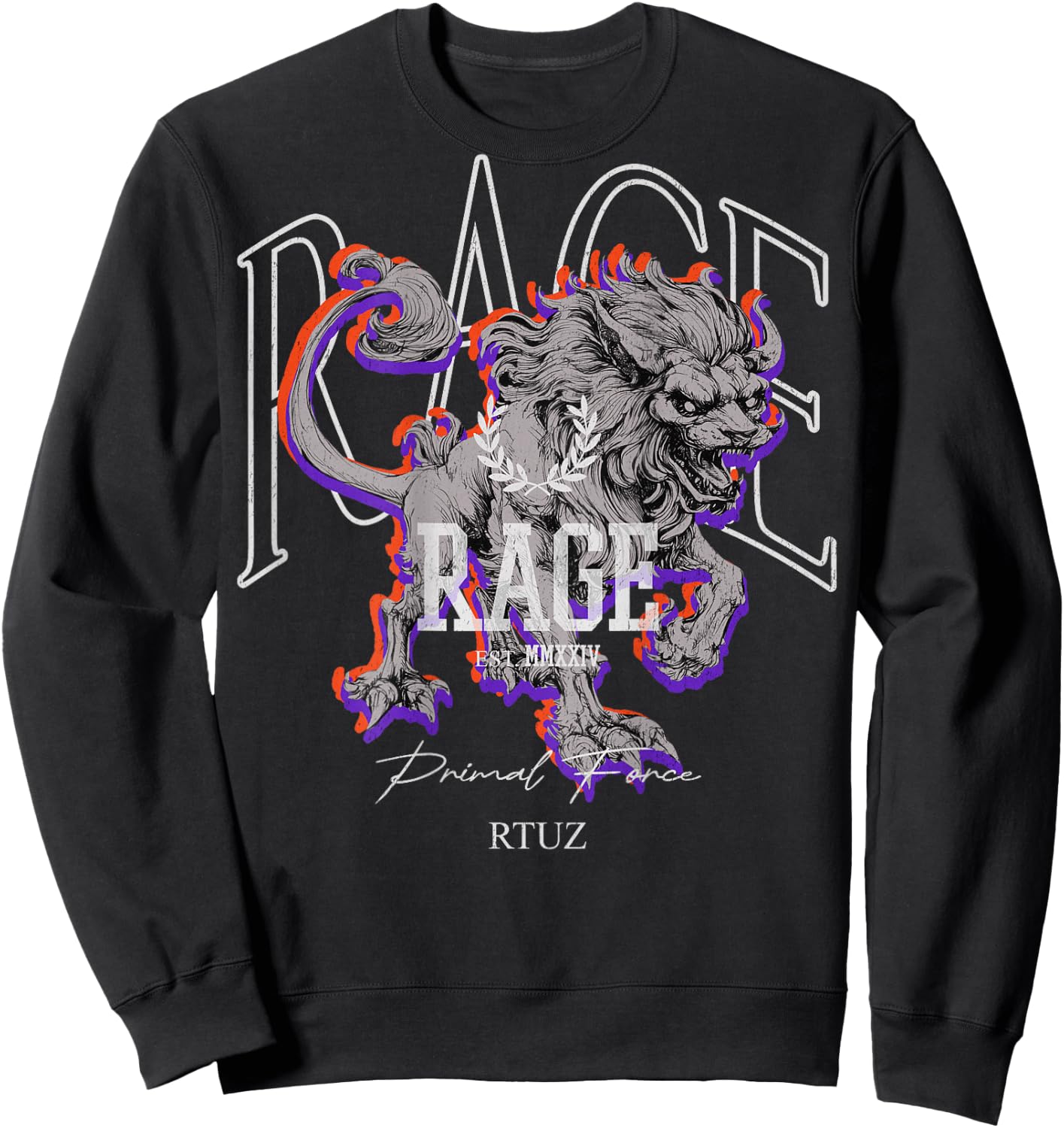 Cool Y2K Back Print Streetwear Fashion Women Men Retro Lion Sweatshirt - Sweatshirt | Black