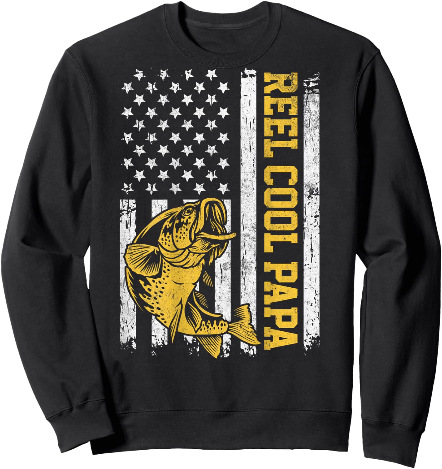 USA Flag Reel Cool Papa Patriotic Fishing Design On Back Women Men Sweatshirt - Sweatshirt | Black