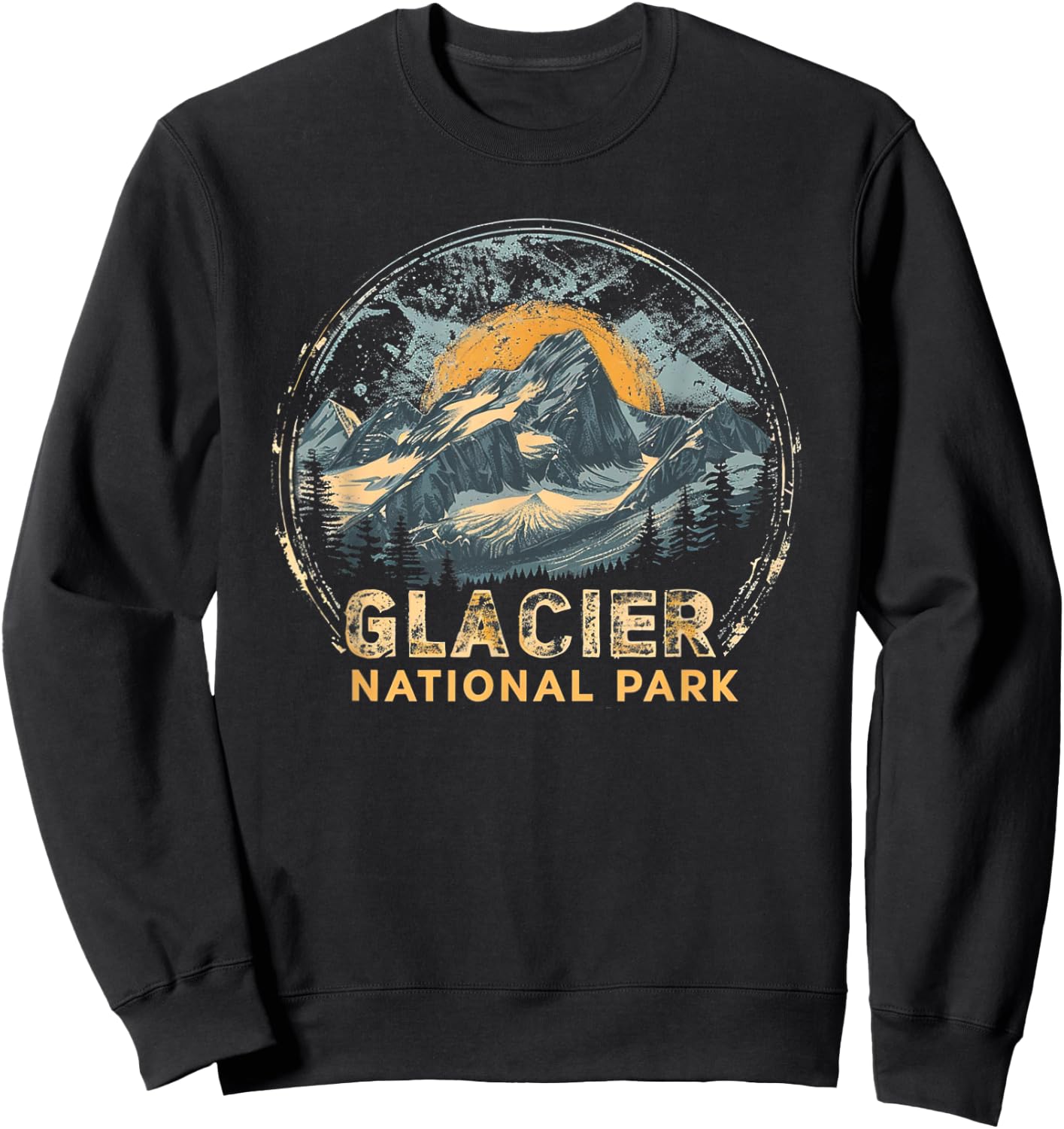Glacier - US National Park Vintage Men Women Kids Retro Sweatshirt - Sweatshirt | Black