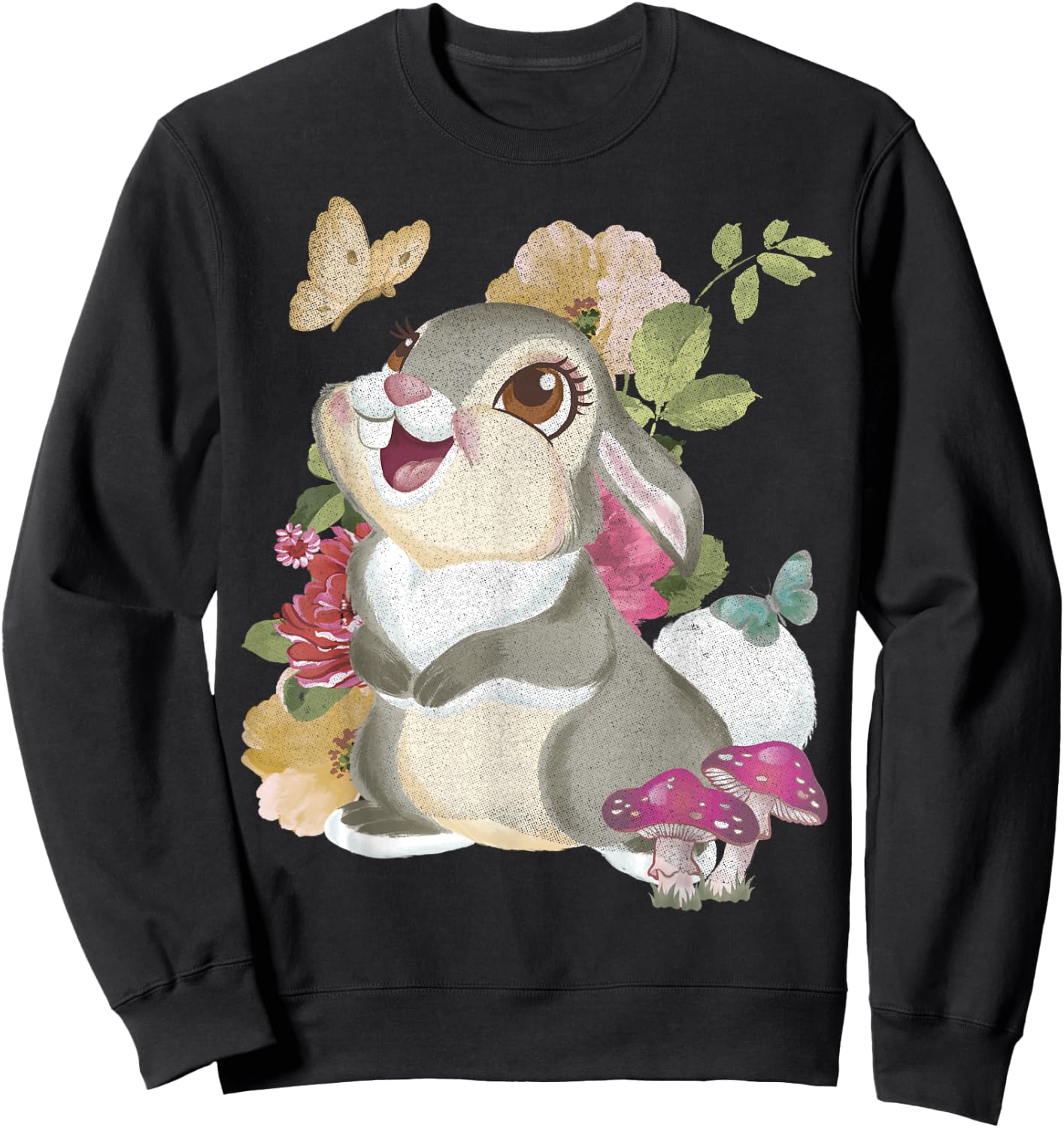 Disney Bambi Thumper Vintage Floral Portrait Sweatshirt - Sweatshirt | Black