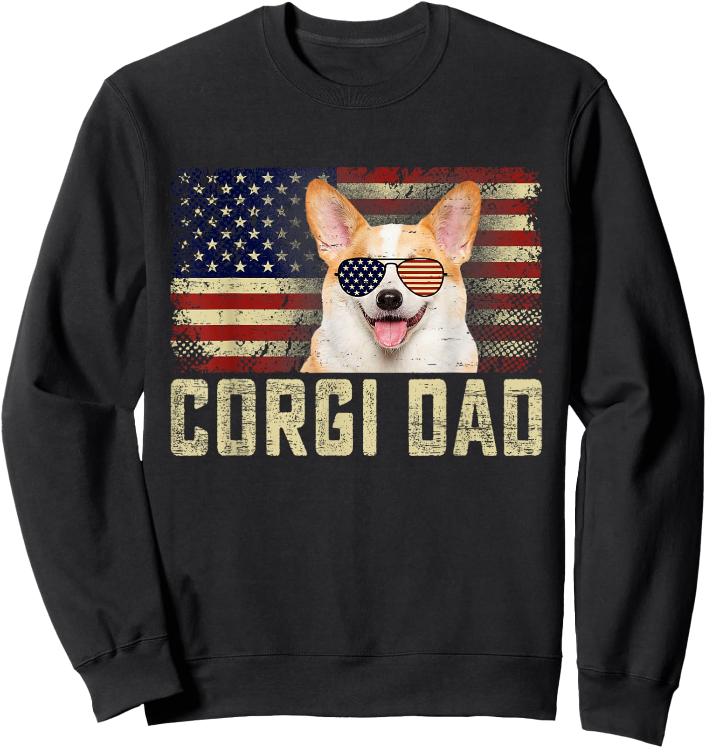 Classic Retro USA Flag Corgi Dad Fathers Day Sweatshirt - Sweatshirt | Black