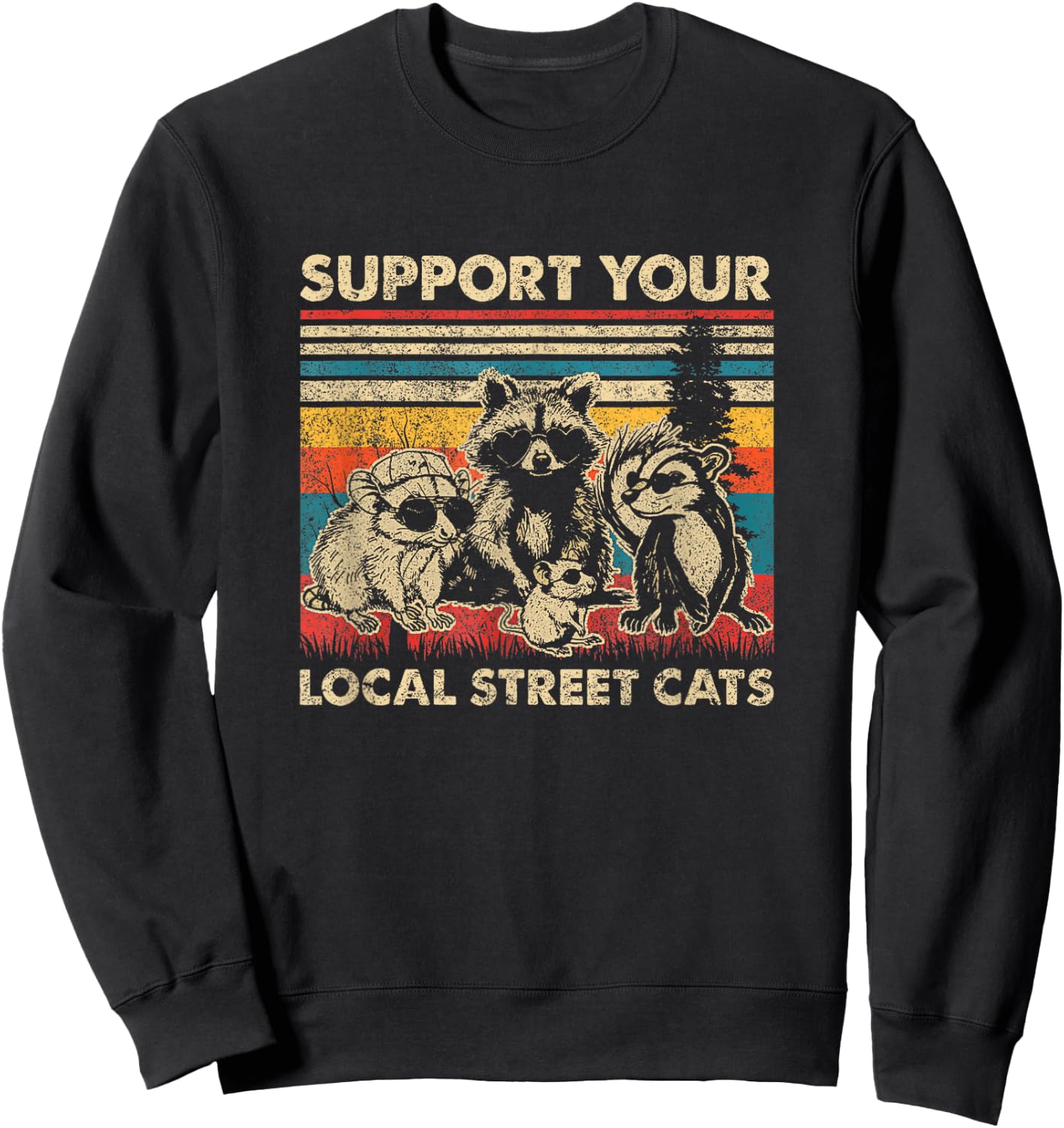 Support Local Street Cats Team Trash Opossum Raccoon Rat Sweatshirt - Sweatshirt | Black