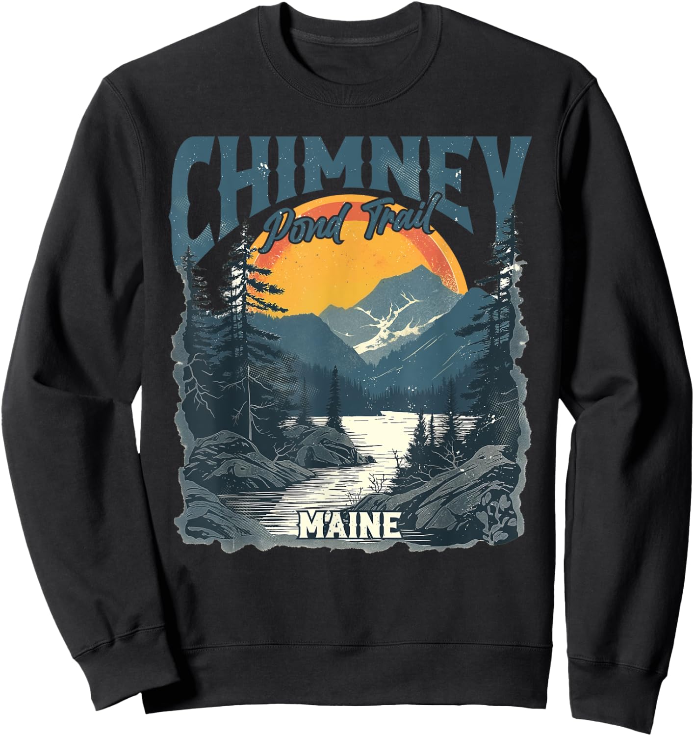 Chimney Pond Trail Maine Vintage Outdoor Retro Sweatshirt - Sweatshirt | Black