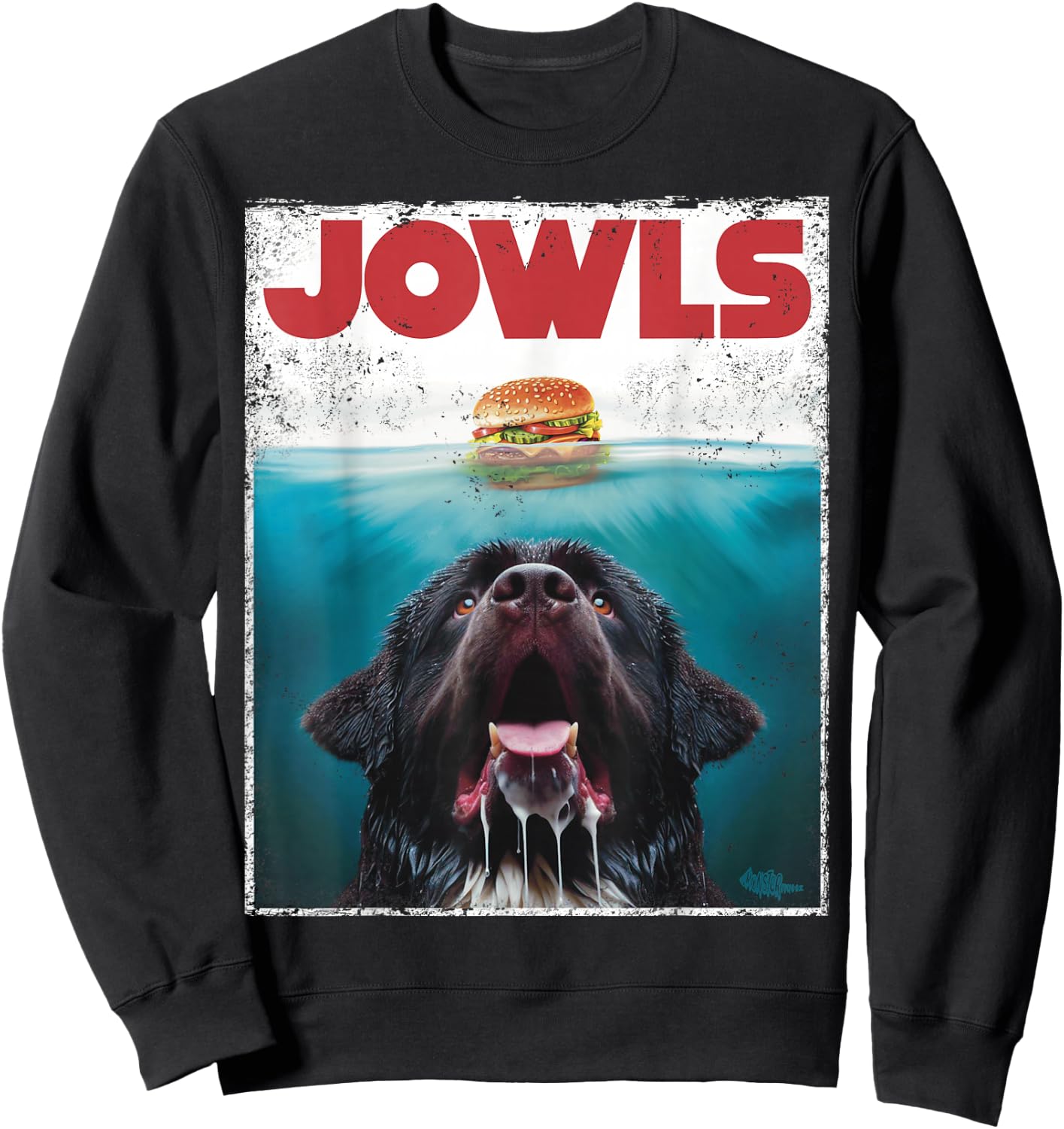 Newfie Jowls, Drooling Newfoundland Dog Paws, Mom Top, Dad Sweatshirt - Sweatshirt | Black