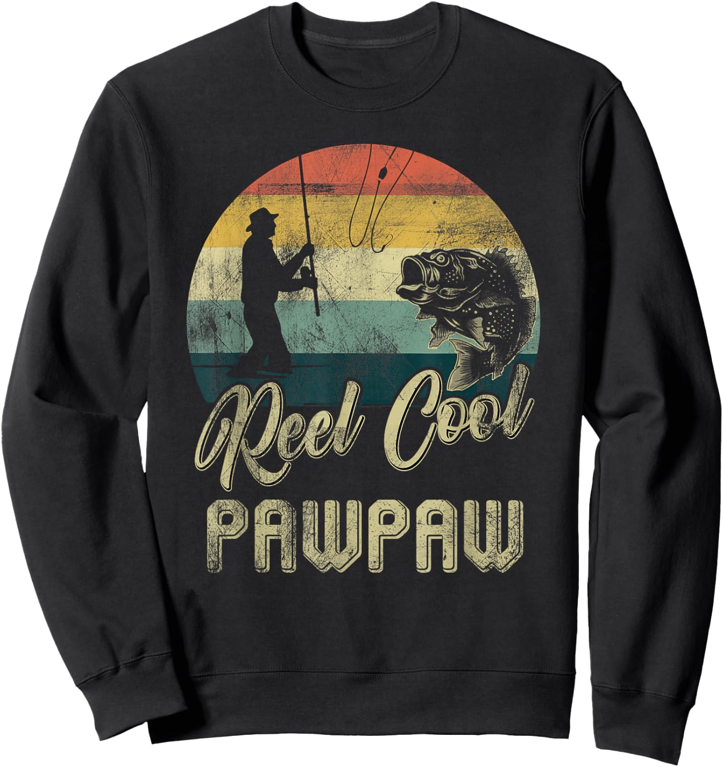 Funny Vintage Reel Cool Pawpaw Fish Fishing Father's Day Sweatshirt - Sweatshirt | Black
