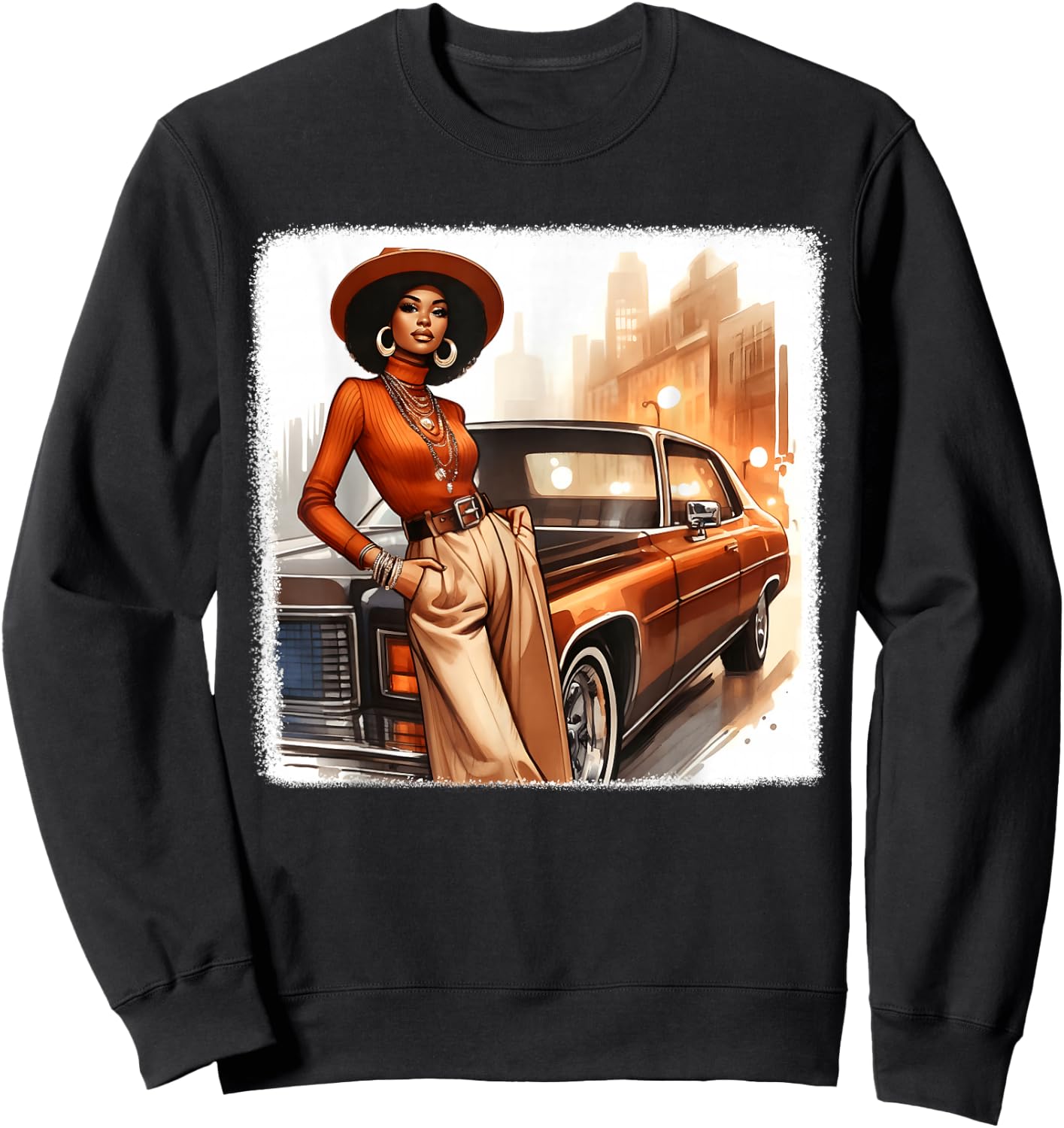 African American 1970s 80s Vintage Vibes Black Girl Old Car Sweatshirt - Sweatshirt | Black