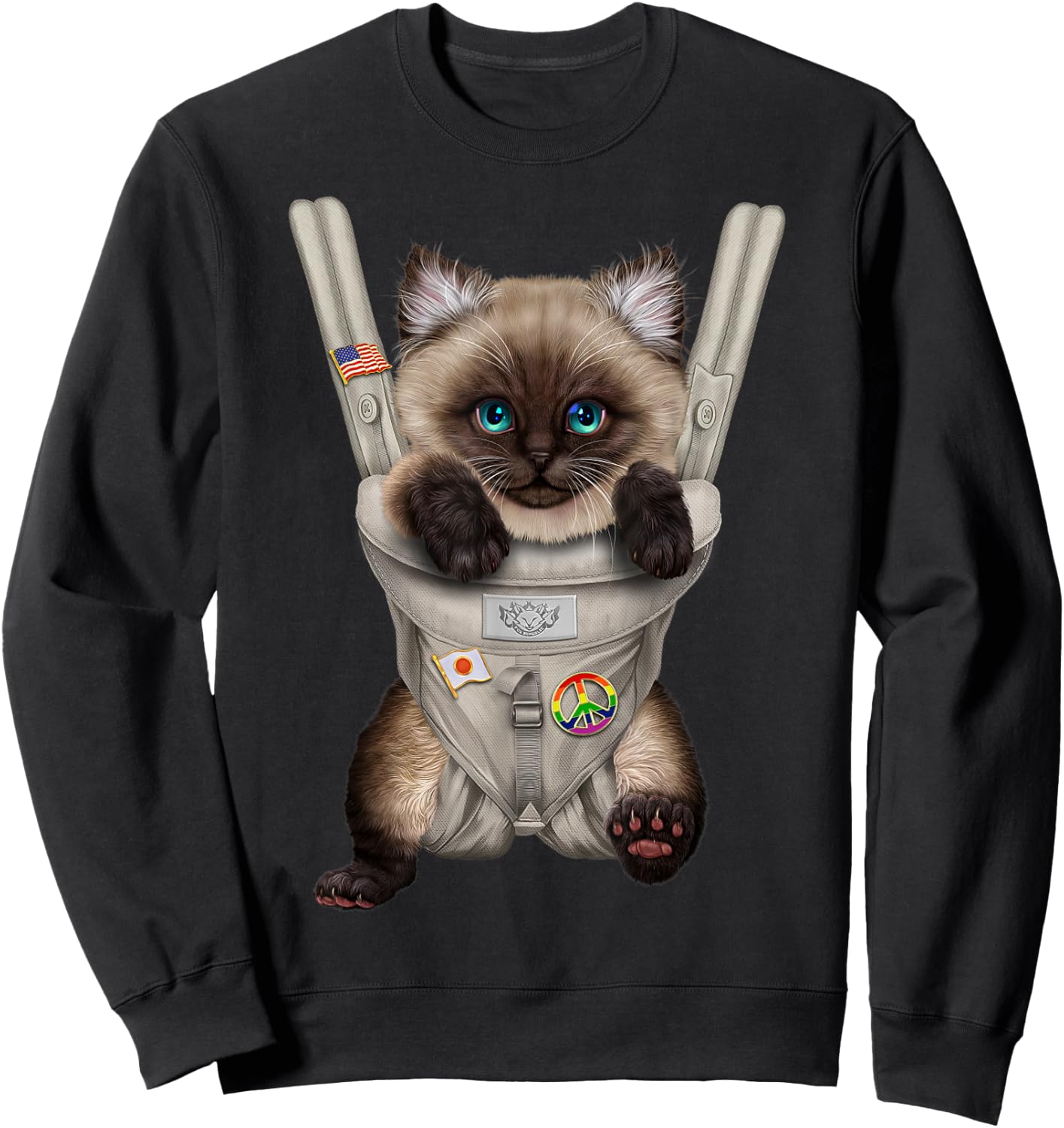 Siamese Cat in Baby Carrier Men Women Kids Sweatshirt - Sweatshirt | Black