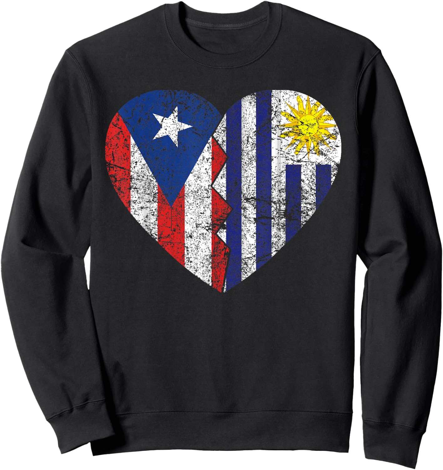 Uruguayan Puerto Rican Flags Heart | Puerto Rico Uruguay Sweatshirt - Sweatshirt | Black