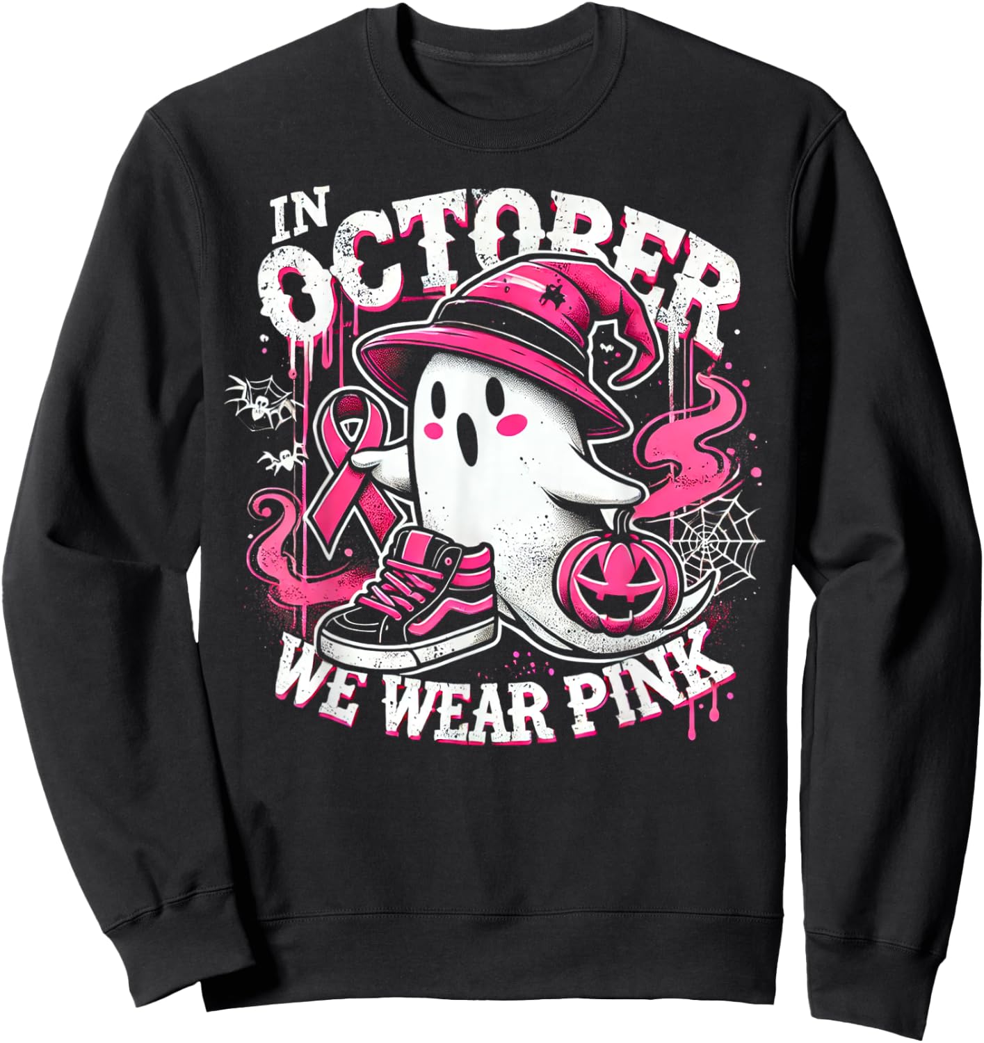 We Wear Pink in october Ghost Breast Cancer Awareness Sweatshirt - Sweatshirt | Black