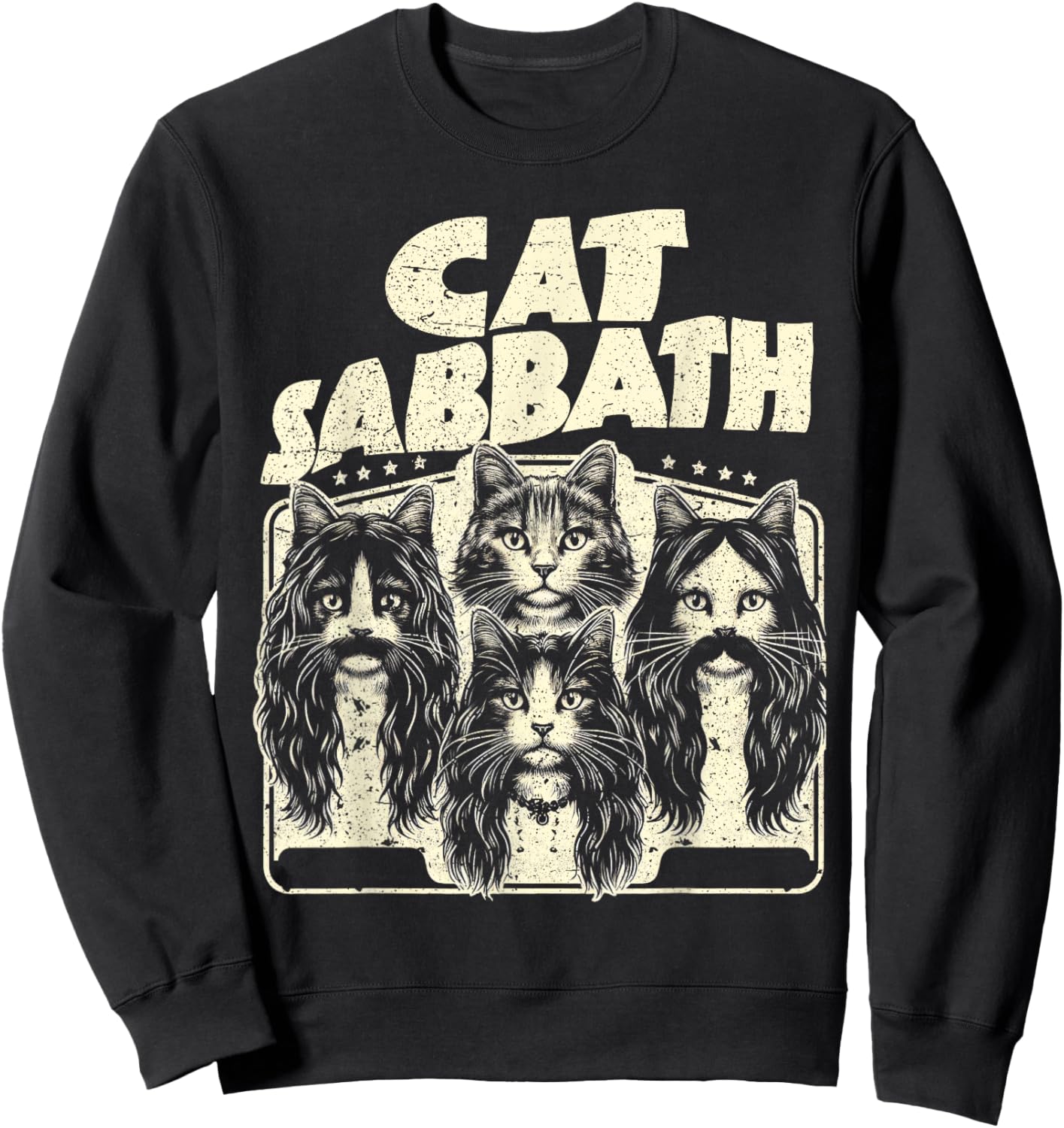 Funny Cat English Rock Band Music Lover Distressed Style Men Women Sweatshirt - Sweatshirt | Black