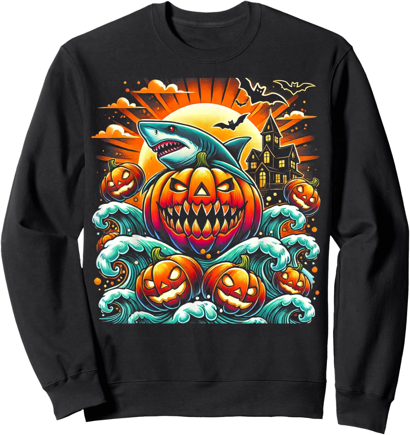 Pumpkin Shark Halloween Sweatshirt - Sweatshirt | Black
